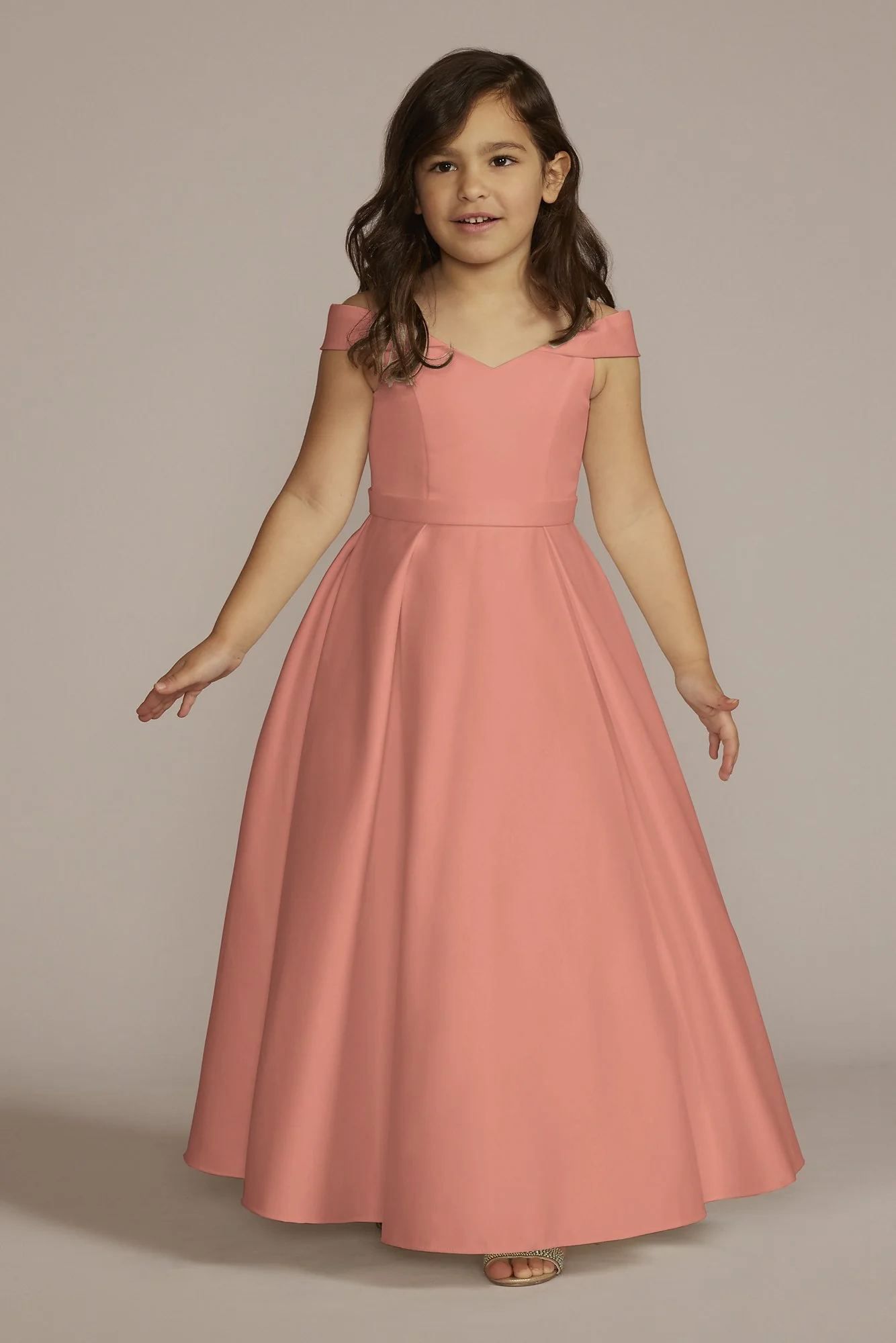 Satin Off-the-Shoulder Flower Girl Dress - Image 6
