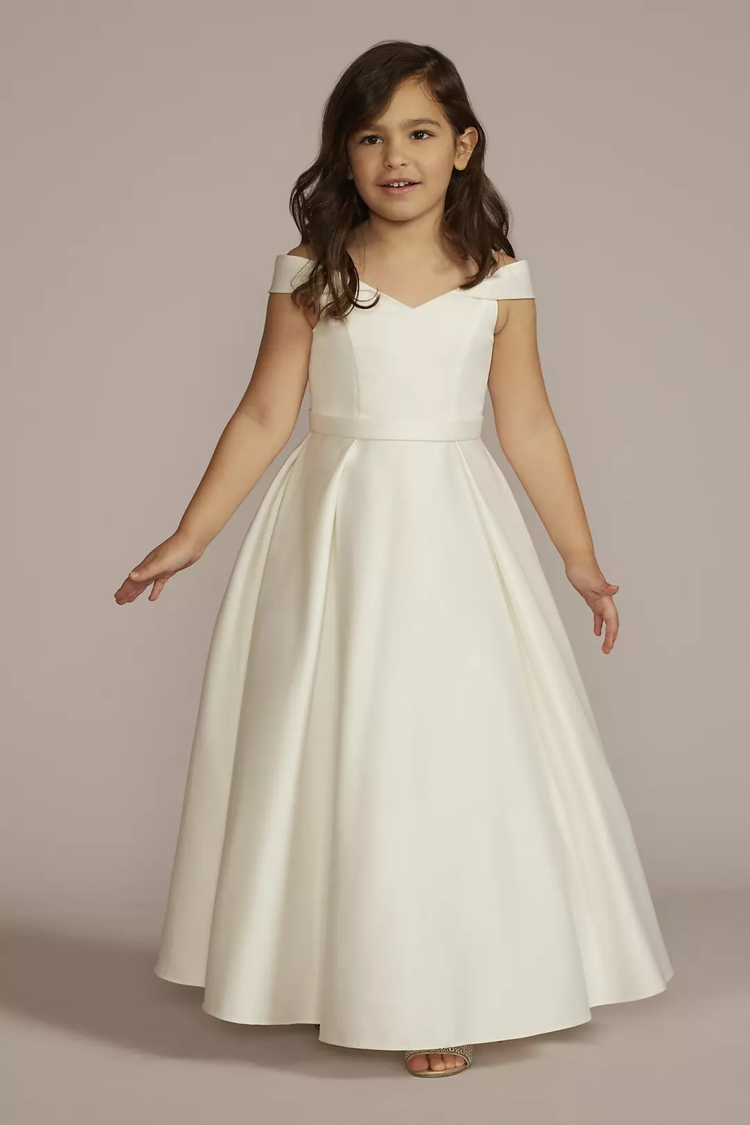 Satin Off-the-Shoulder Flower Girl Dress - Image 9