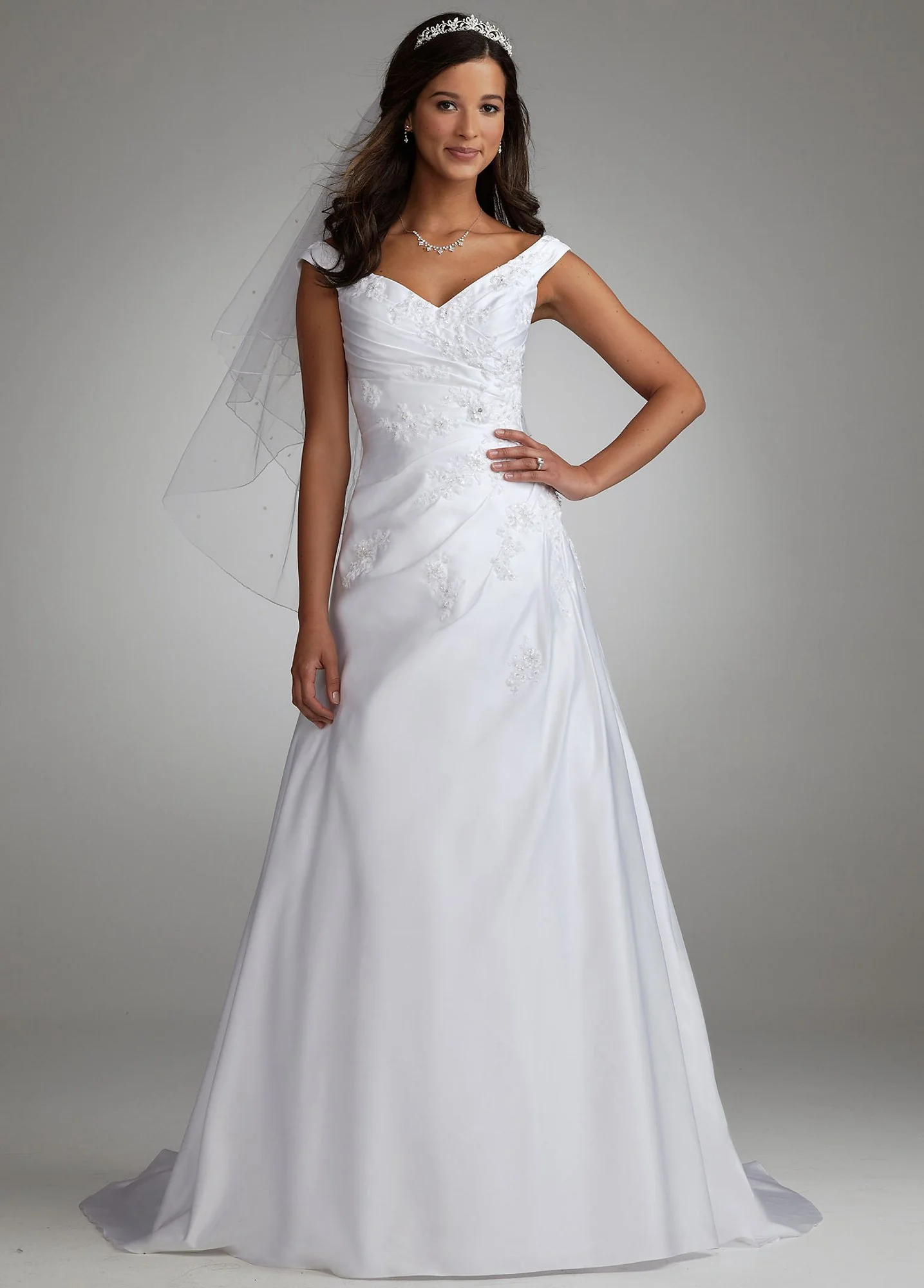 Satin Off the Shoulder Side Draped A Line Gown - Image 2