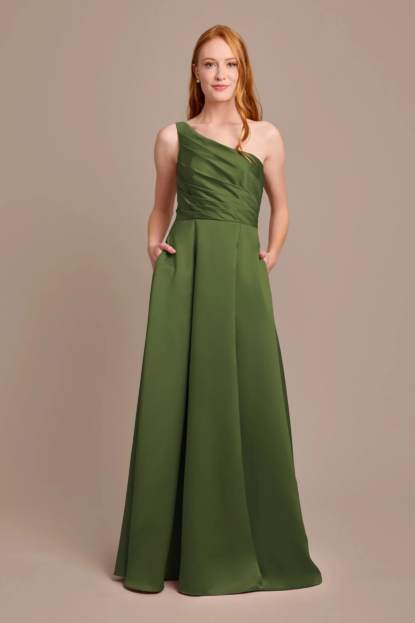 Satin One-Shoulder A-Line Pleated Dress - Image 10