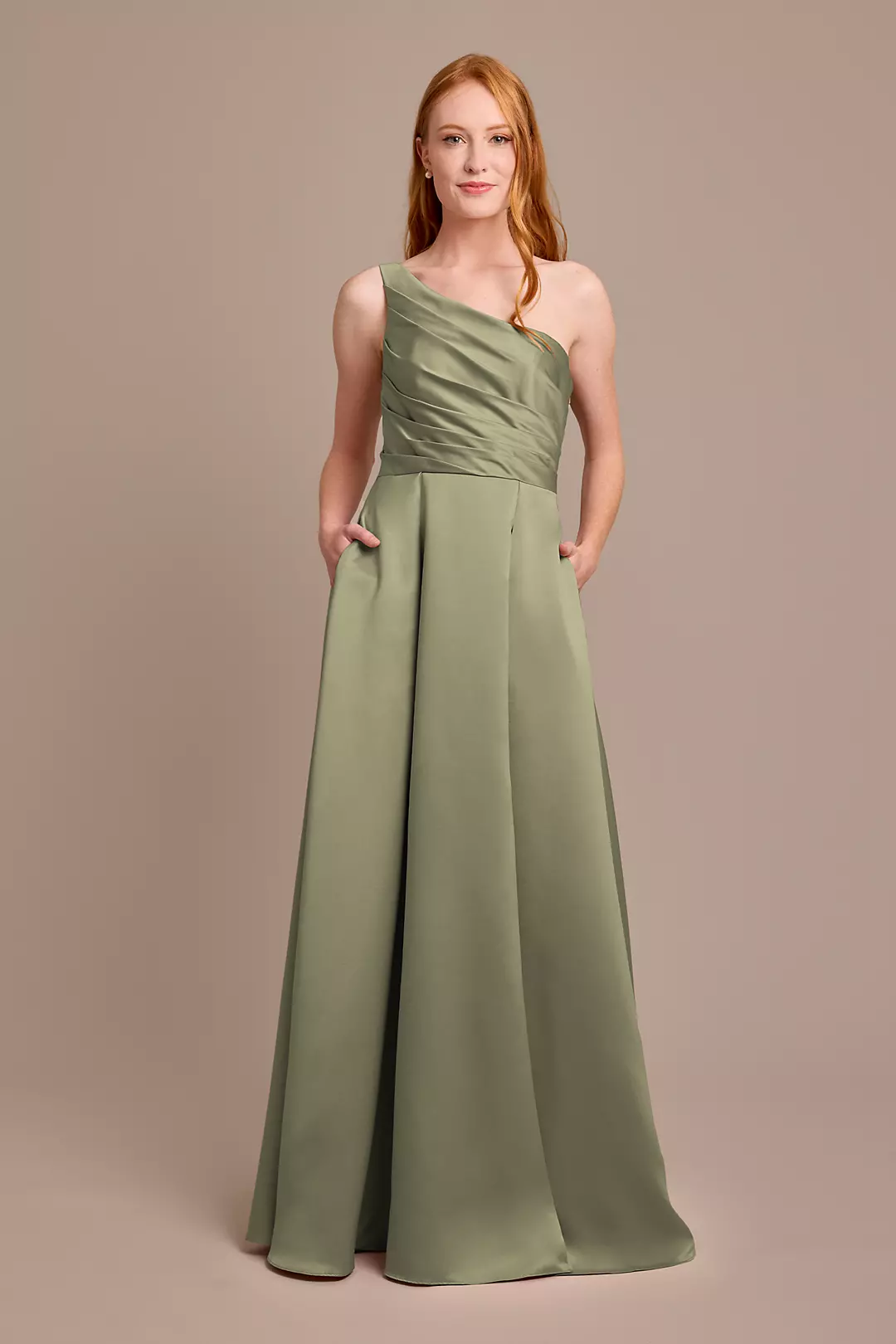 Satin One-Shoulder A-Line Pleated Dress - Image 13