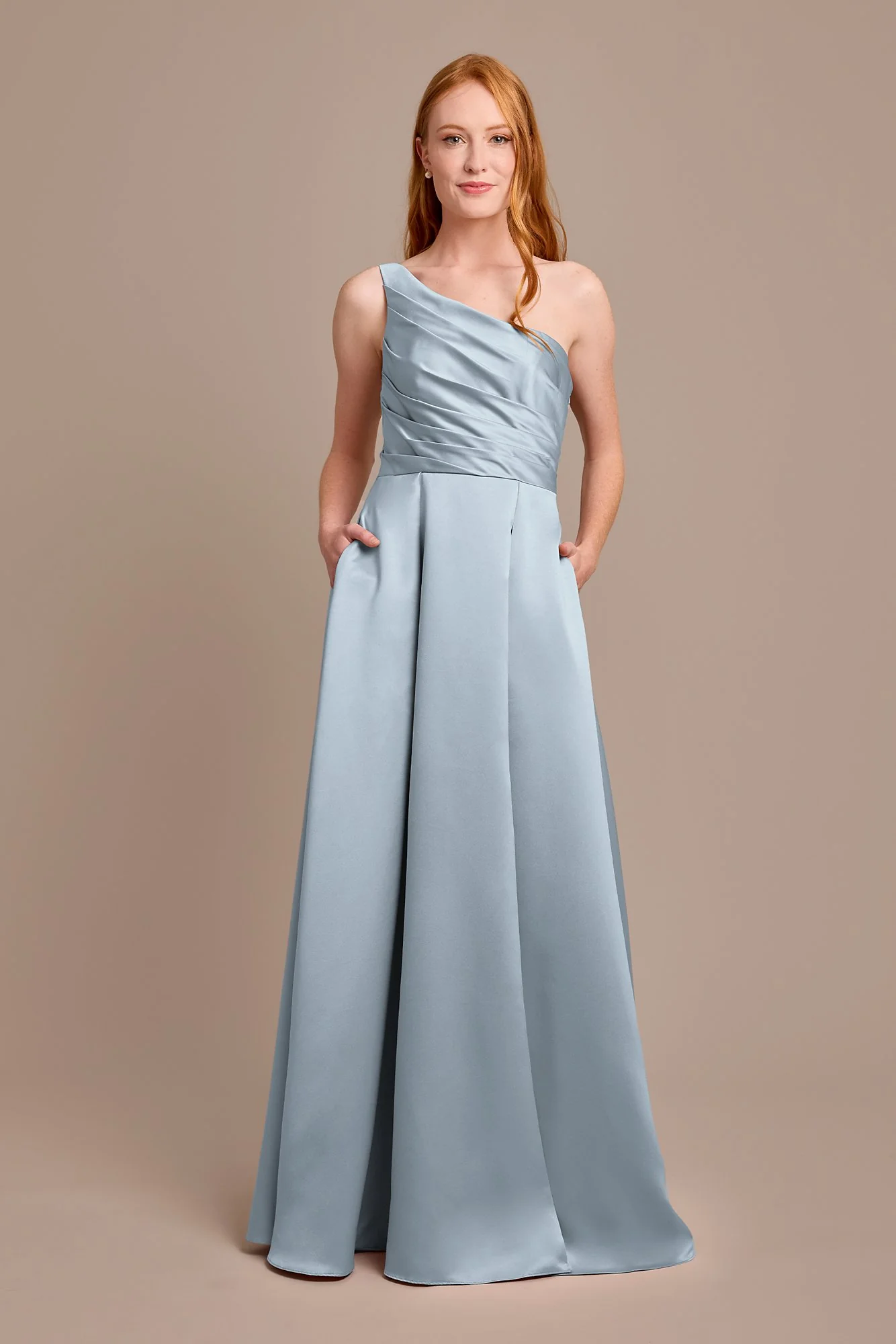 Satin One-Shoulder A-Line Pleated Dress - Image 2