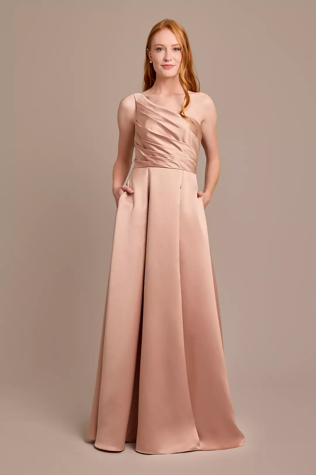 Satin One-Shoulder A-Line Pleated Dress - Image 20