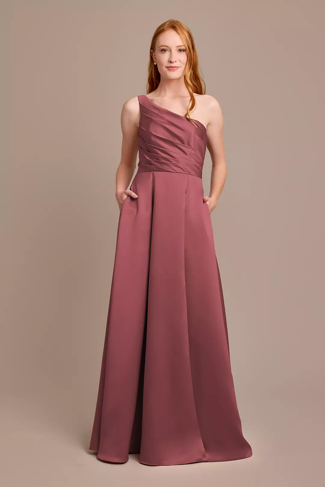 Satin One-Shoulder A-Line Pleated Dress - Image 21