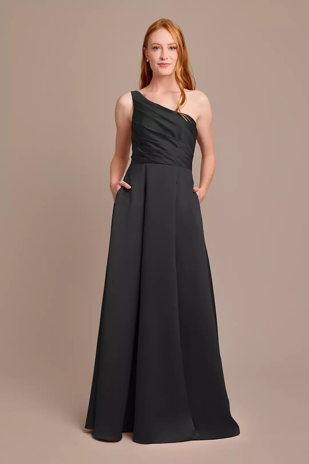 Satin One-Shoulder A-Line Pleated Dress - Image 22