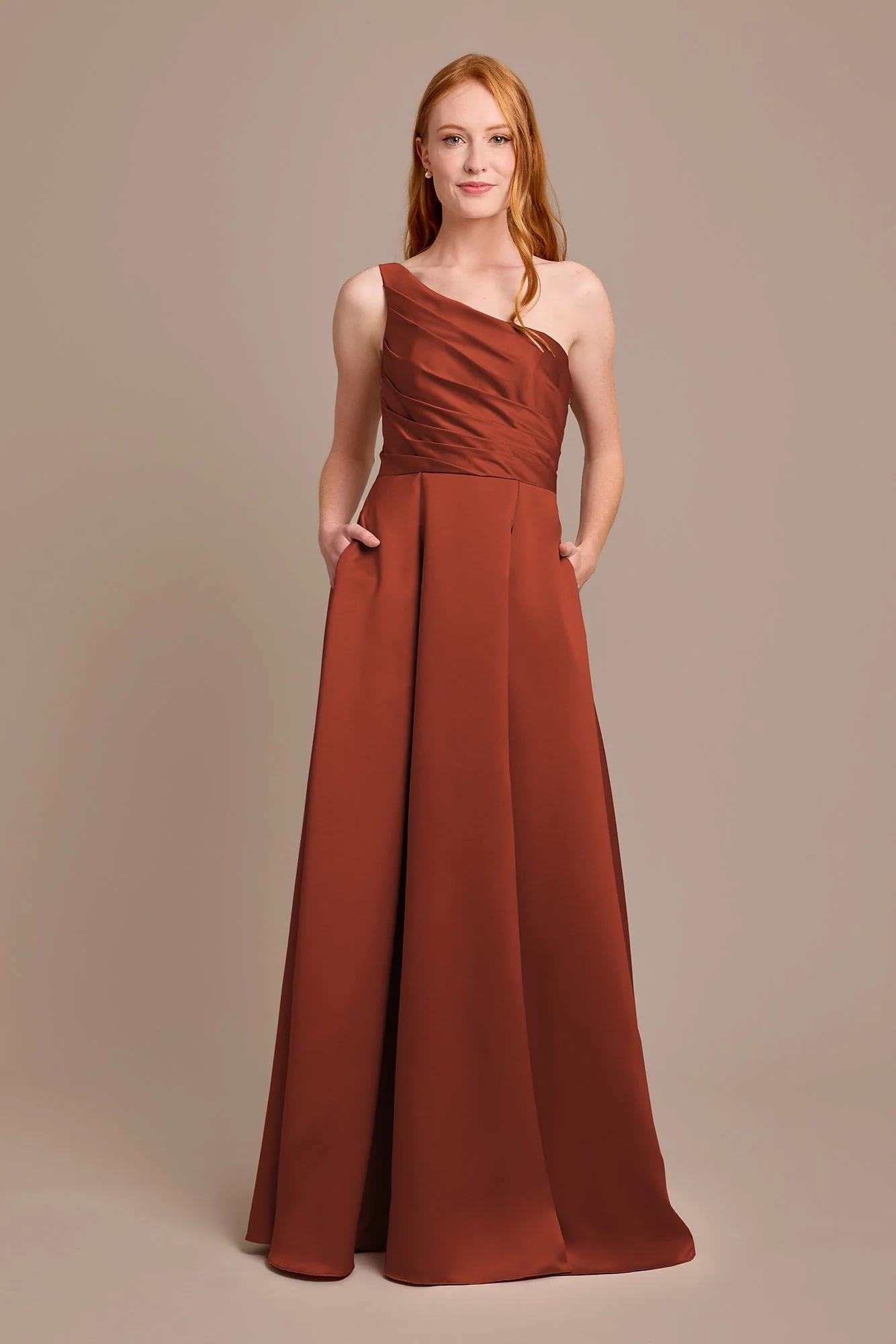 Satin One-Shoulder A-Line Pleated Dress - Image 24
