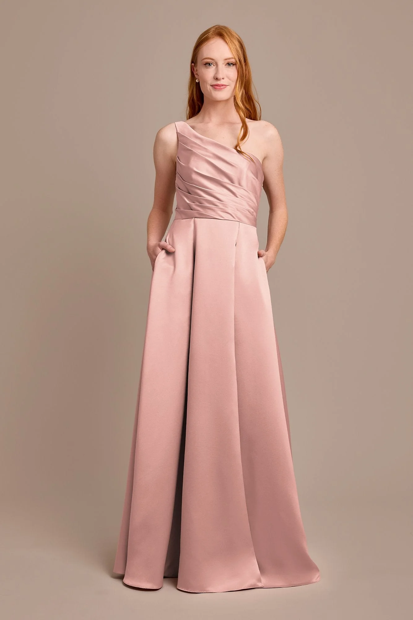 Satin One-Shoulder A-Line Pleated Dress - Image 25