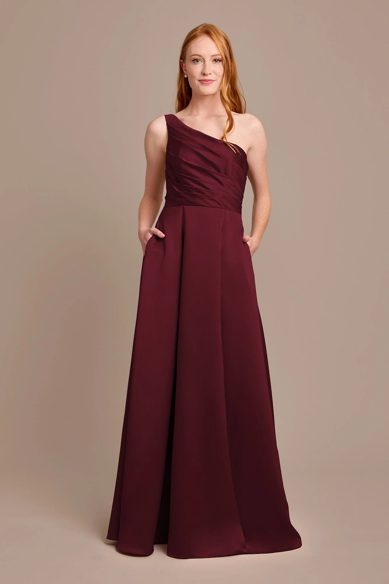 Satin One-Shoulder A-Line Pleated Dress - Image 30