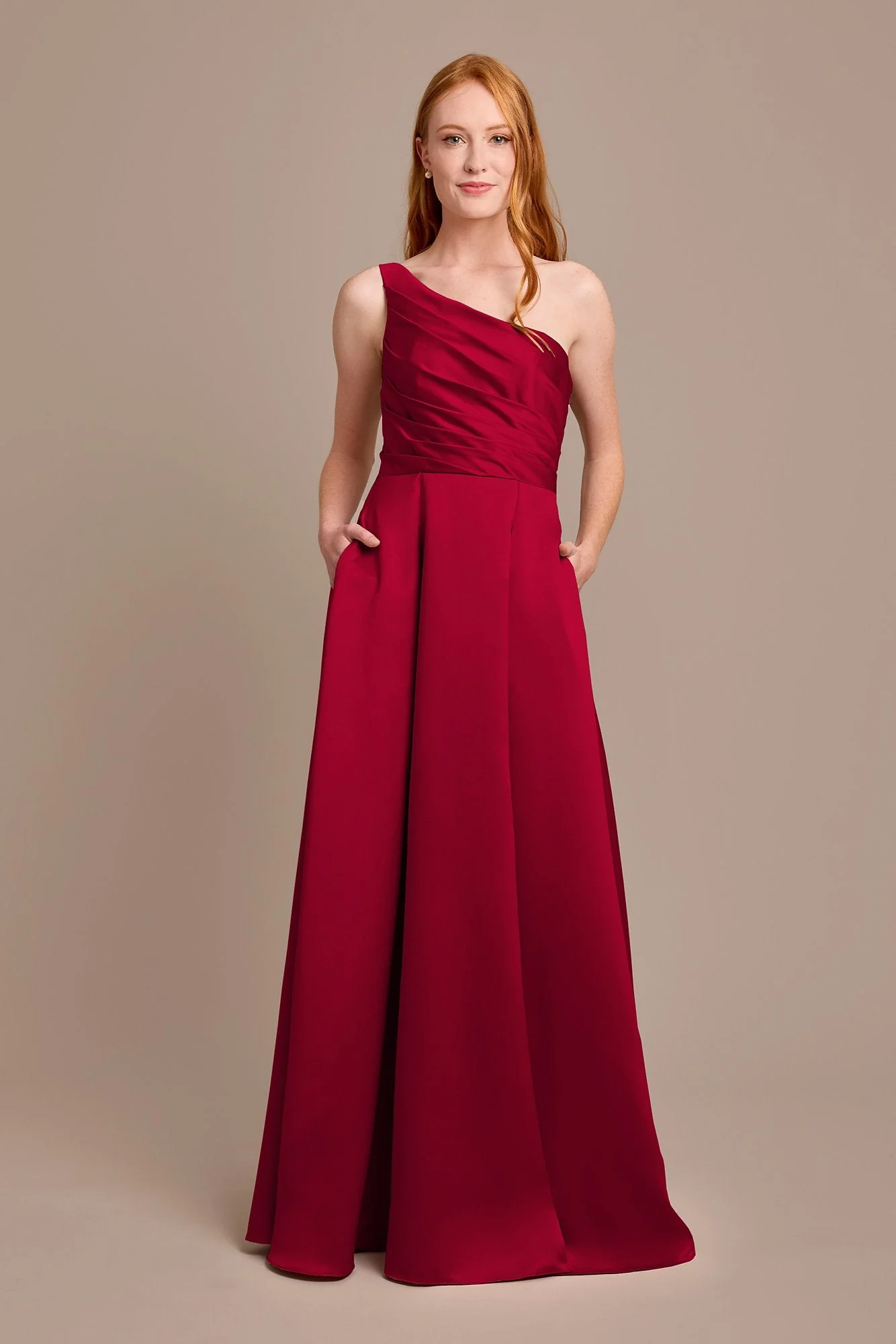 Satin One-Shoulder A-Line Pleated Dress - Image 32