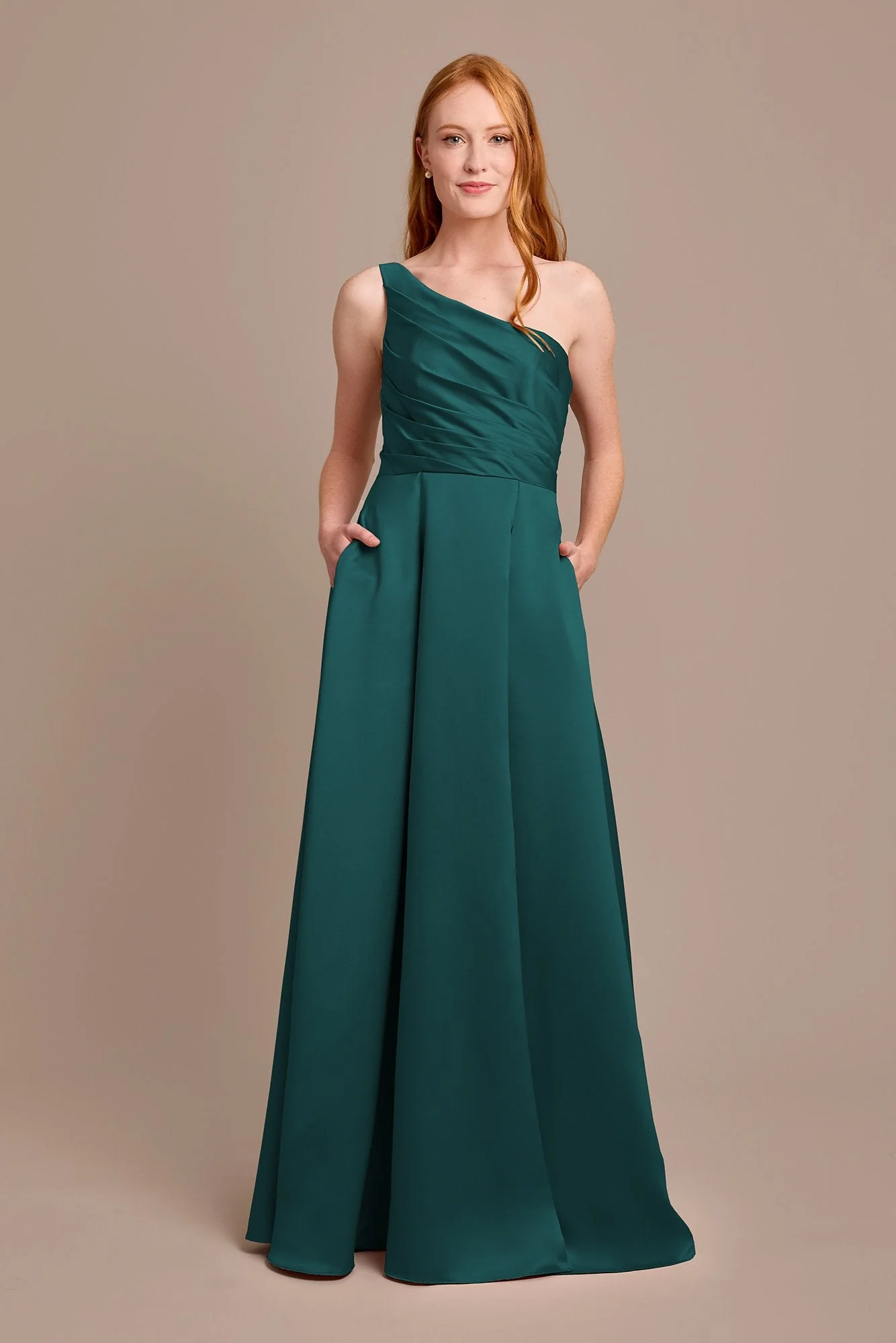 Satin One-Shoulder A-Line Pleated Dress - Image 35