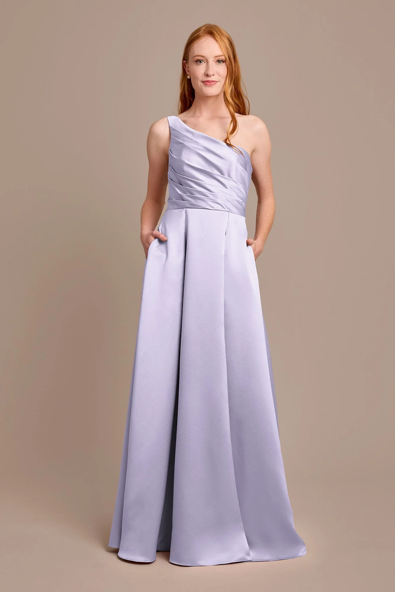 Satin One-Shoulder A-Line Pleated Dress - Image 36