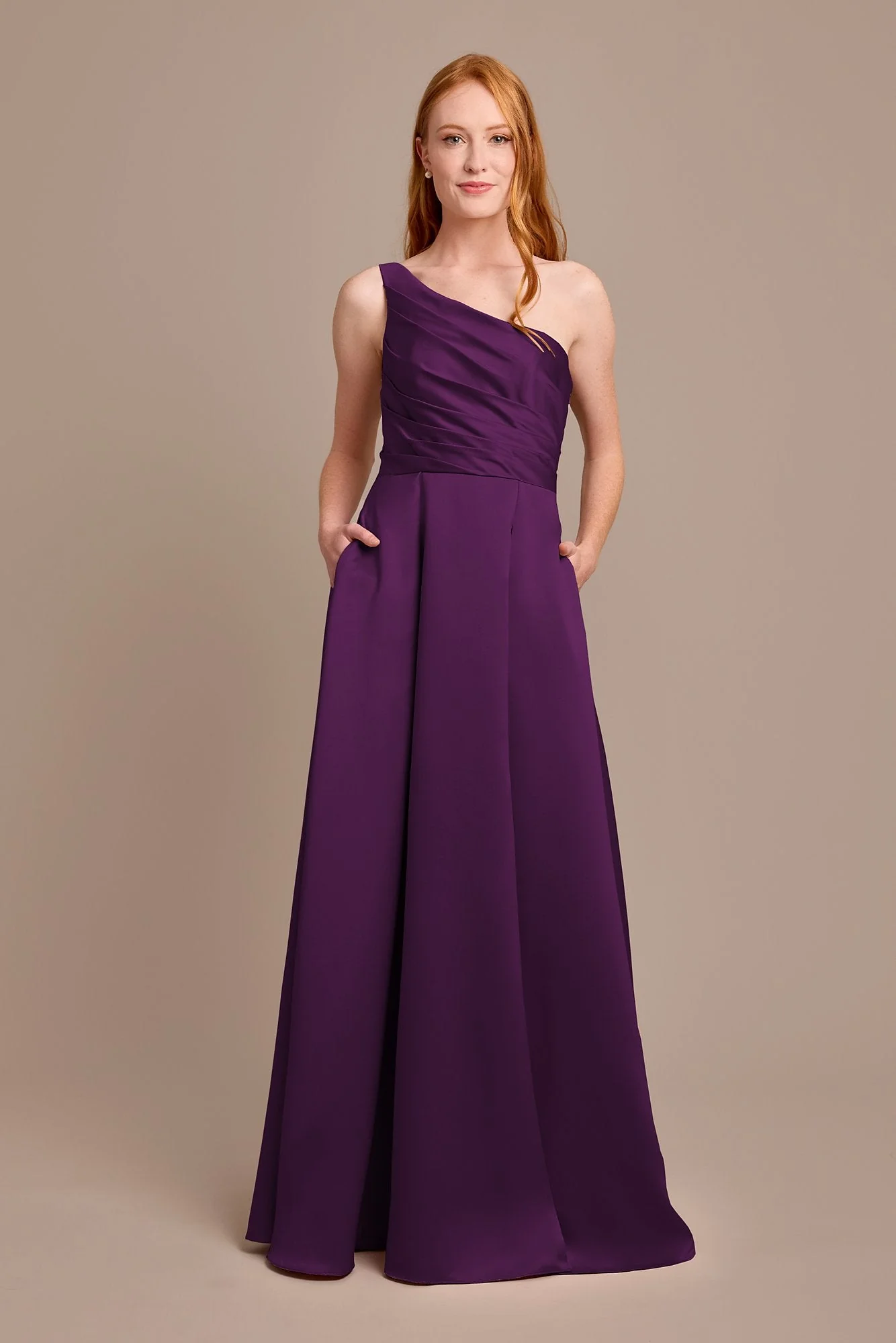 Satin One-Shoulder A-Line Pleated Dress - Image 38