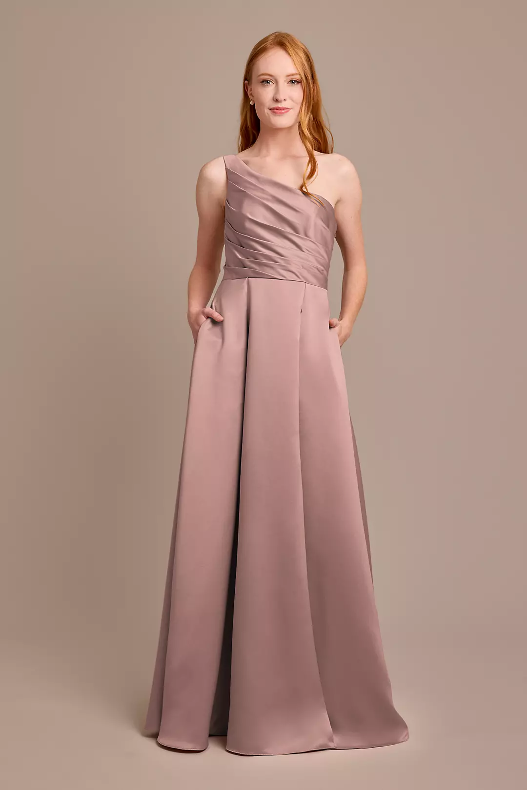 Satin One-Shoulder A-Line Pleated Dress - Image 39