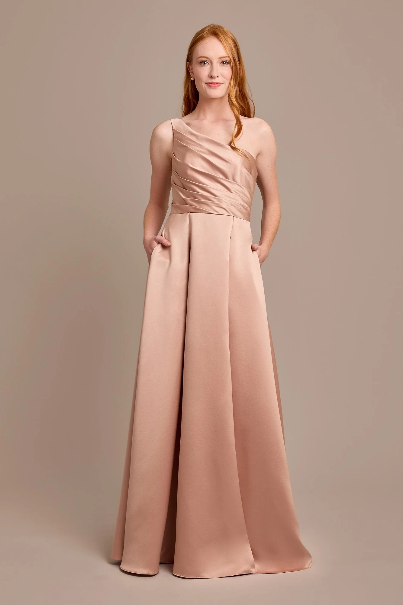 Satin One-Shoulder A-Line Pleated Dress - Image 40