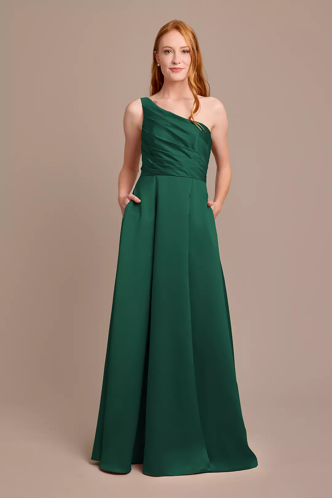 Satin One-Shoulder A-Line Pleated Dress - Image 42