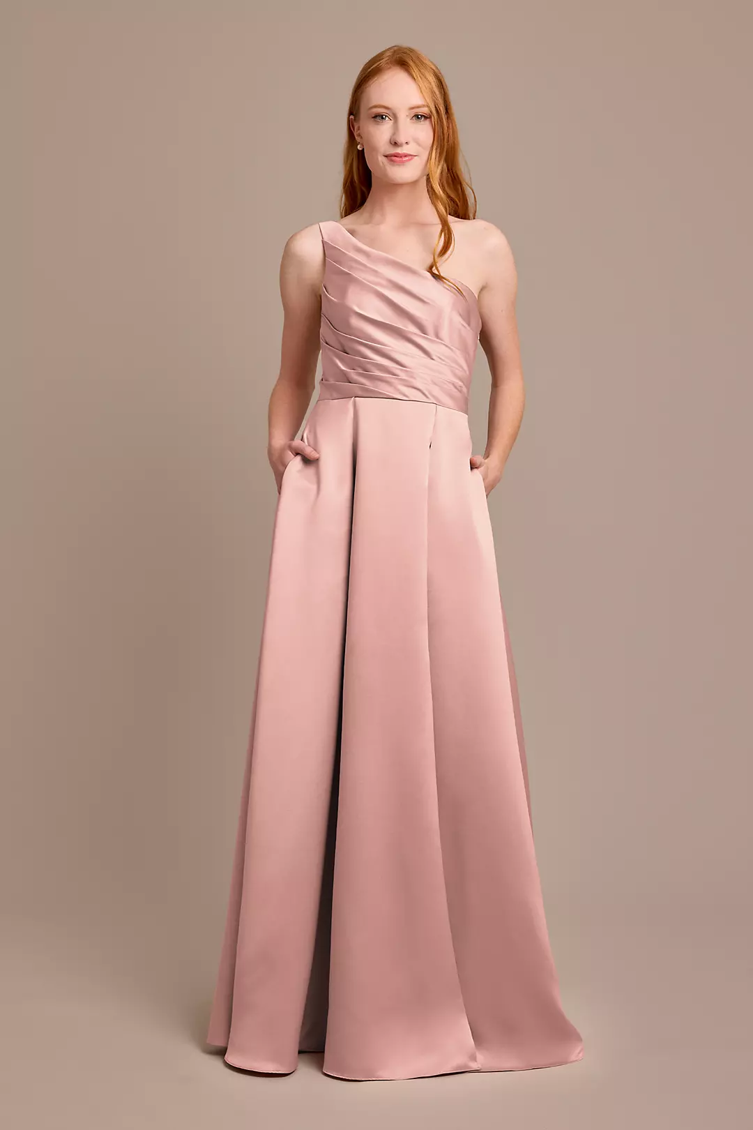 Satin One-Shoulder A-Line Pleated Dress - Image 43