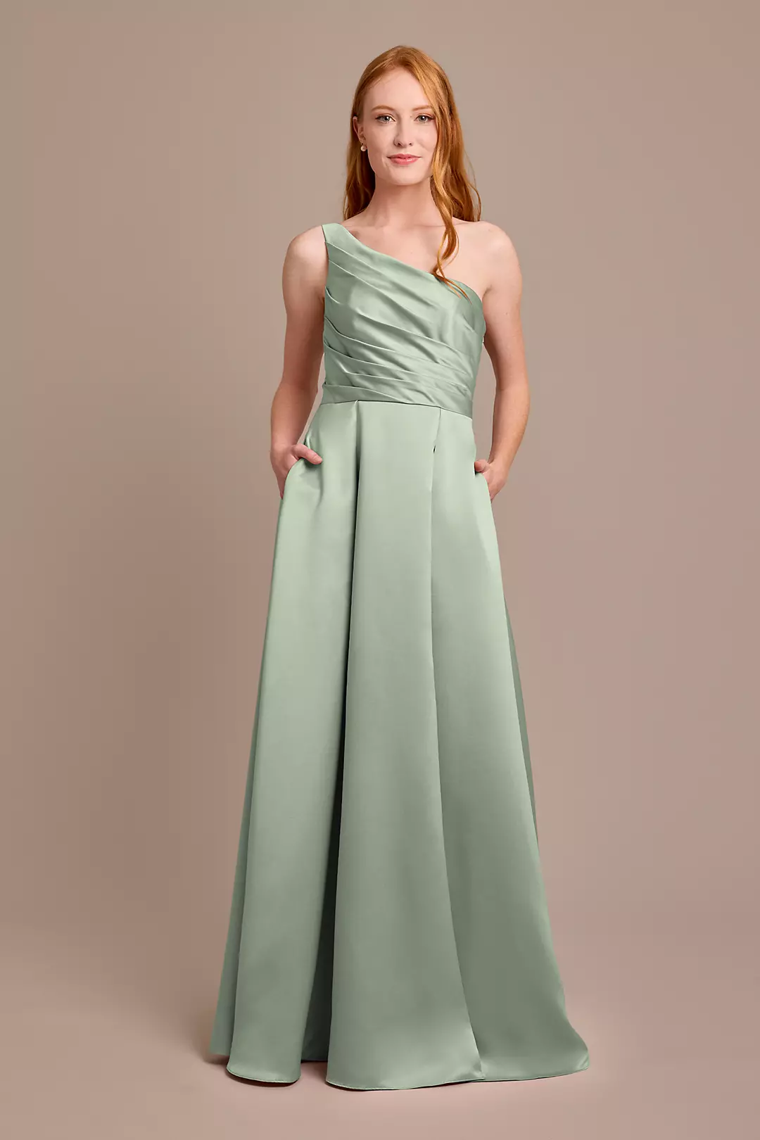 Satin One-Shoulder A-Line Pleated Dress - Image 44