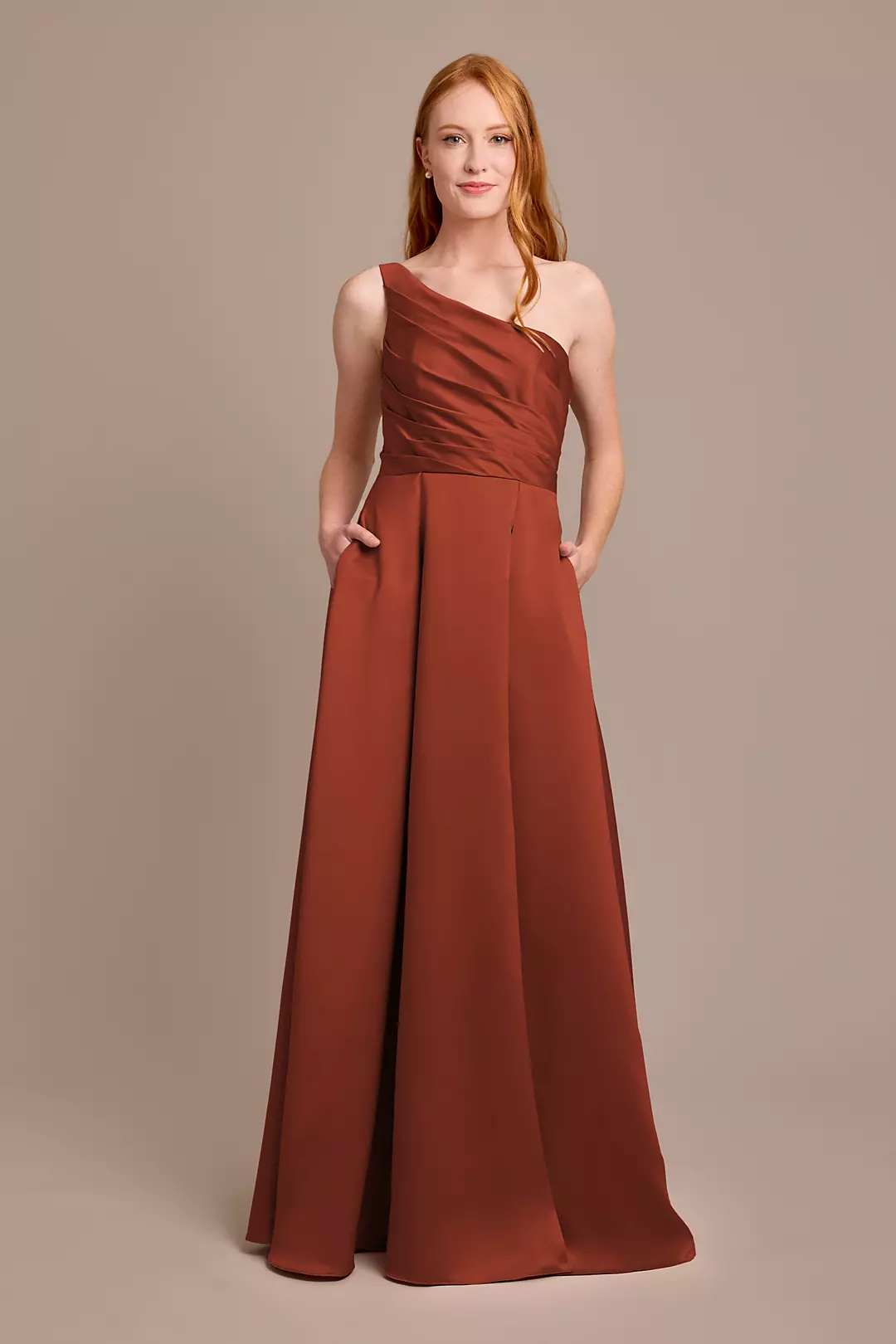 Satin One-Shoulder A-Line Pleated Dress - Image 50