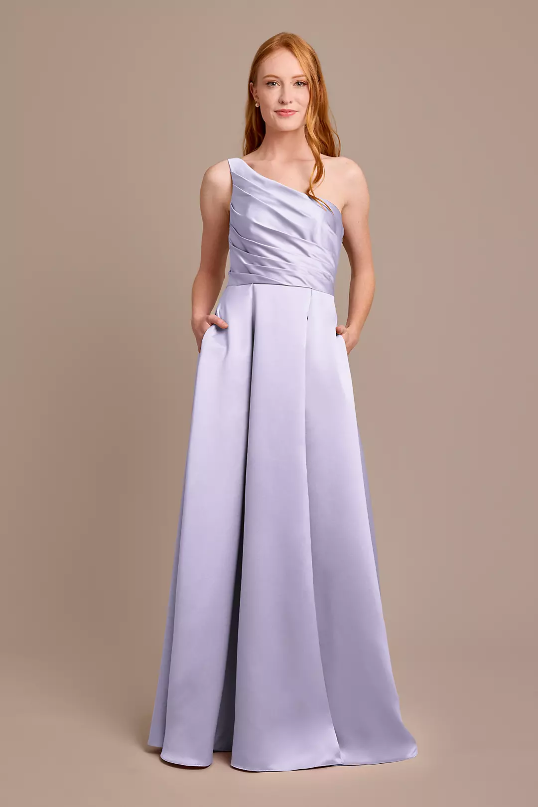 Satin One-Shoulder A-Line Pleated Dress - Image 53