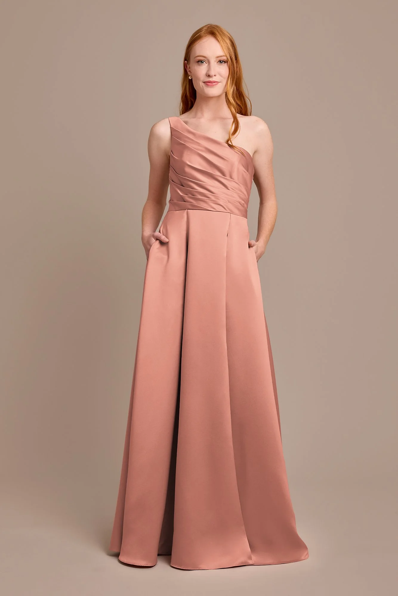 Satin One-Shoulder A-Line Pleated Dress - Image 6