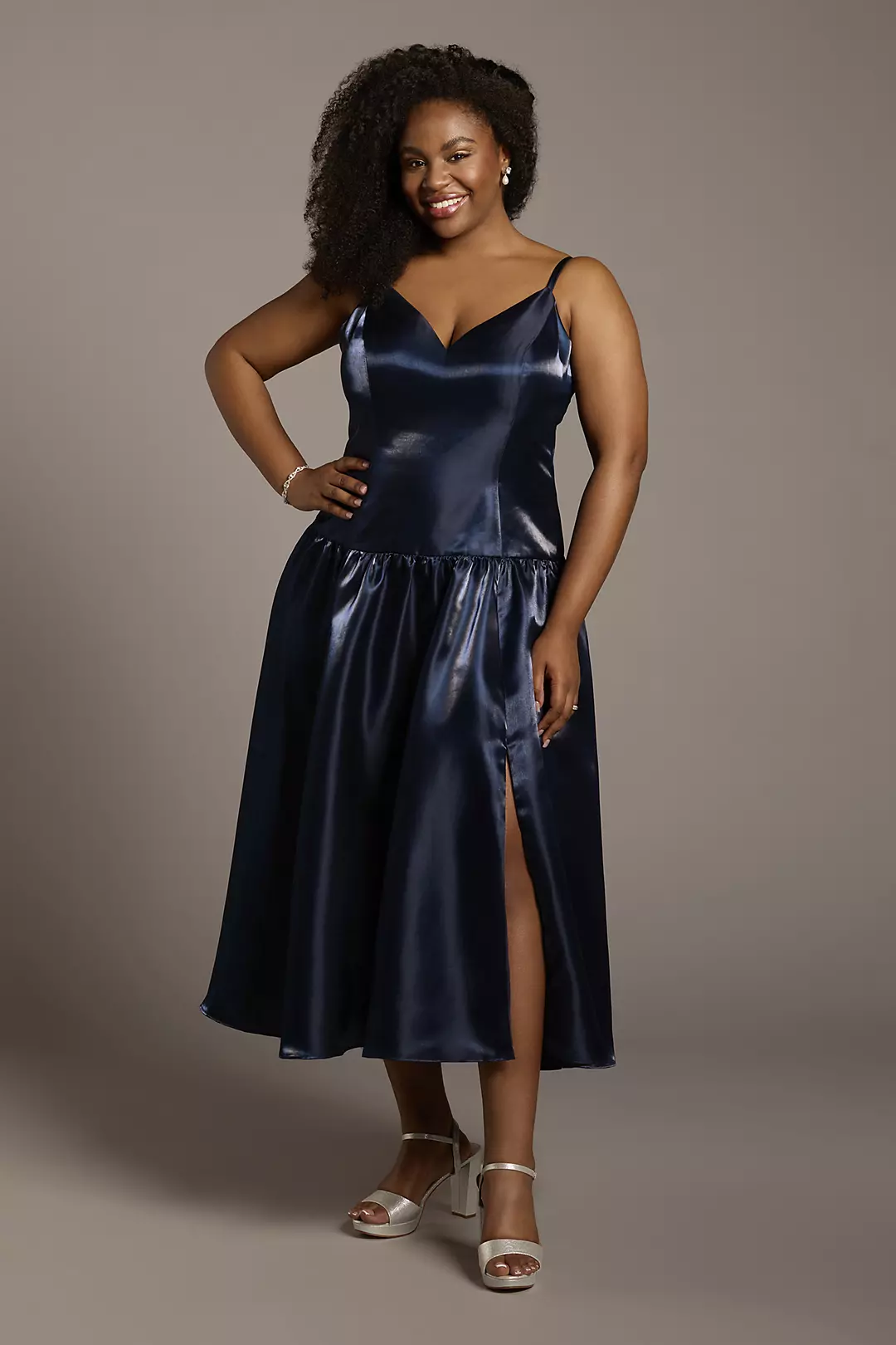 Satin Organza Drop Waist A-Line Dress - Image 2