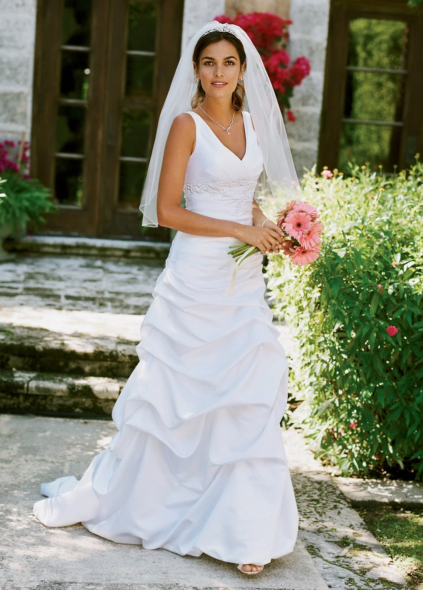 Satin Pick-Up Gown with Applique Detail