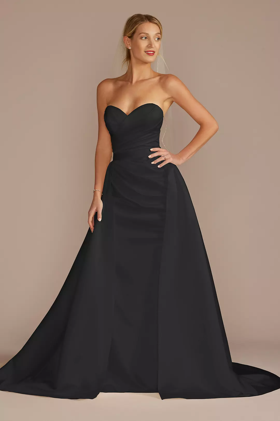 Satin Ruched Bodice Wedding Dress with Overskirt - Image 16