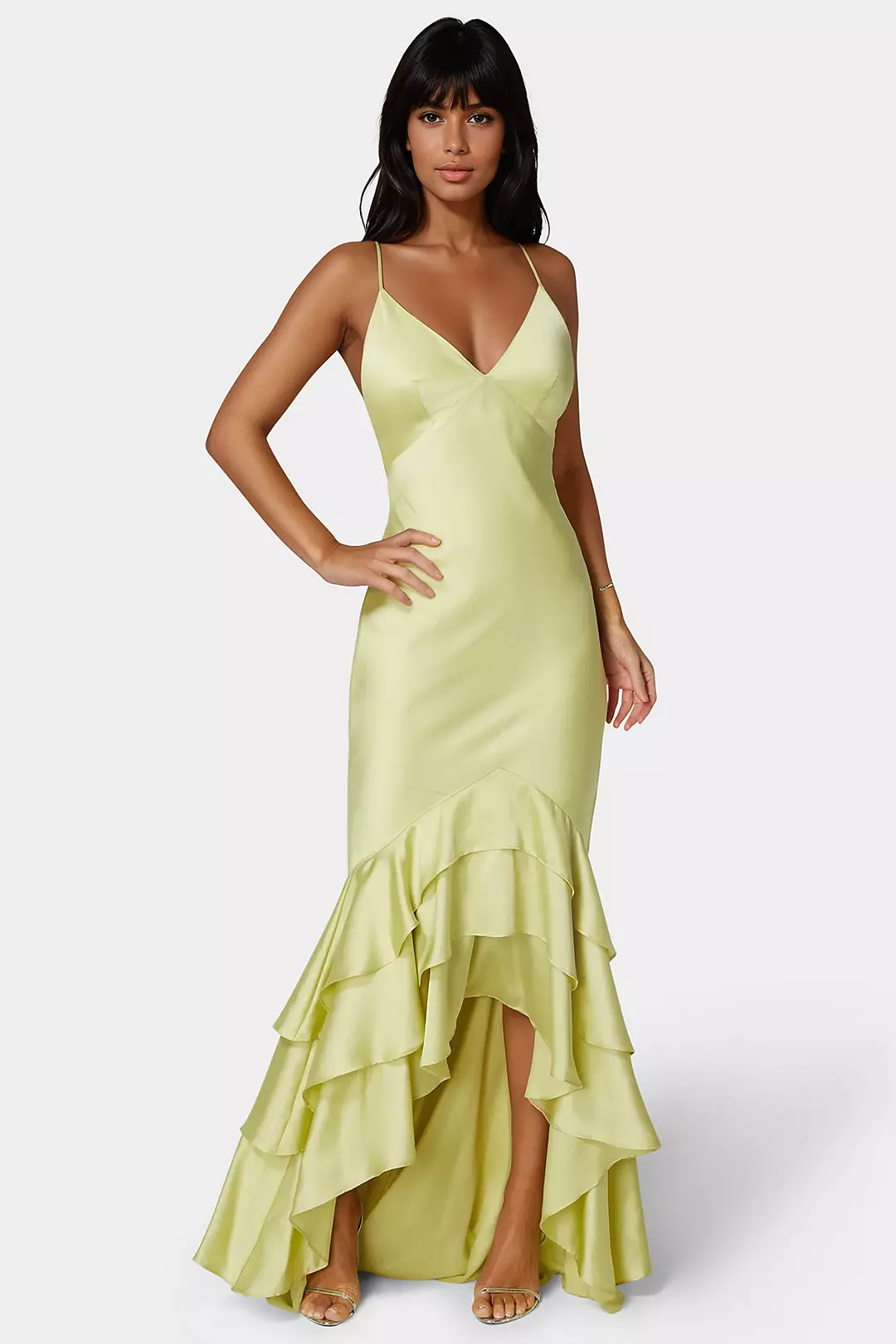 Satin Ruffle Hem Fit and Flare Dress - Image 3