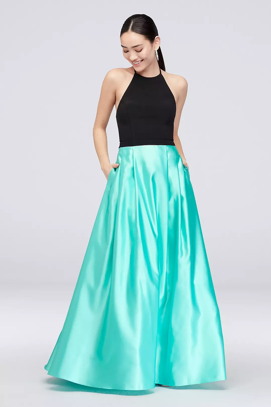 Satin Skirt and Halter Top Ball Gown with Pockets - Image 2