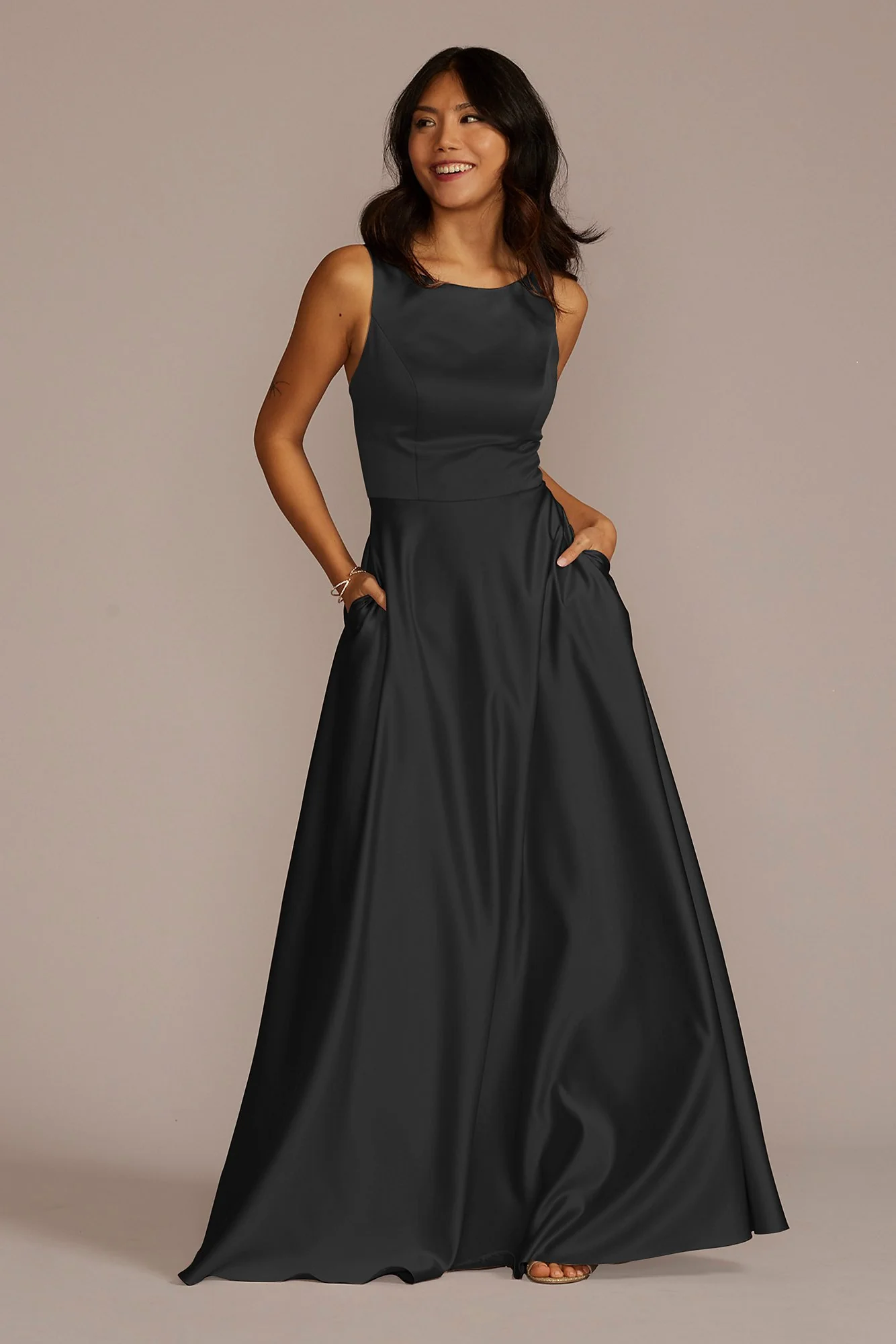 Satin Sleeveless Boatneck Dress - Image 17