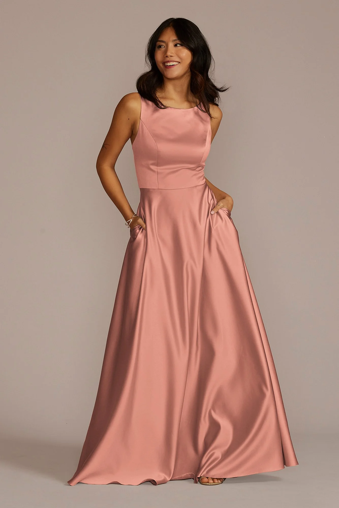 Satin Sleeveless Boatneck Dress - Image 3