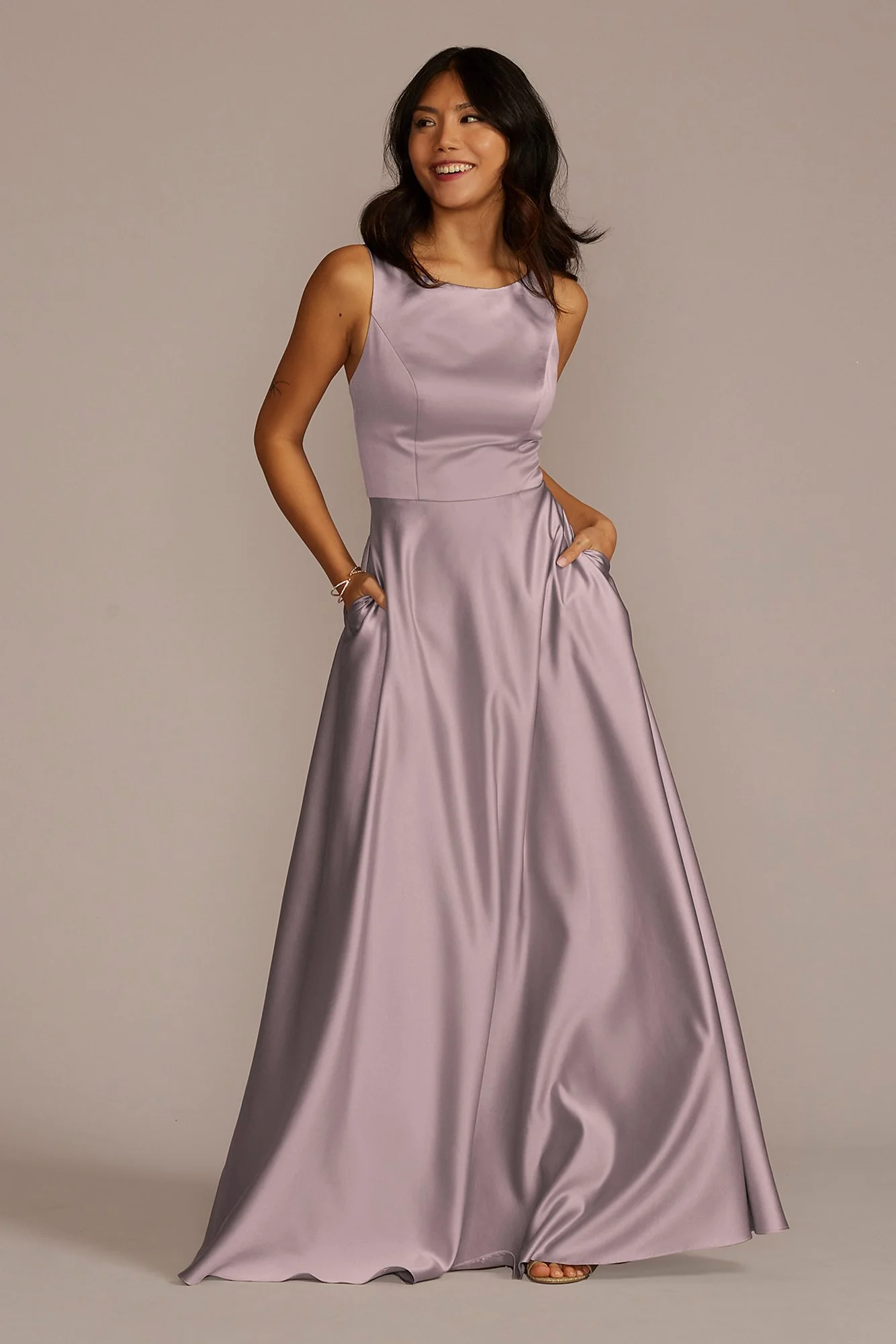 Satin Sleeveless Boatneck Dress - Image 41