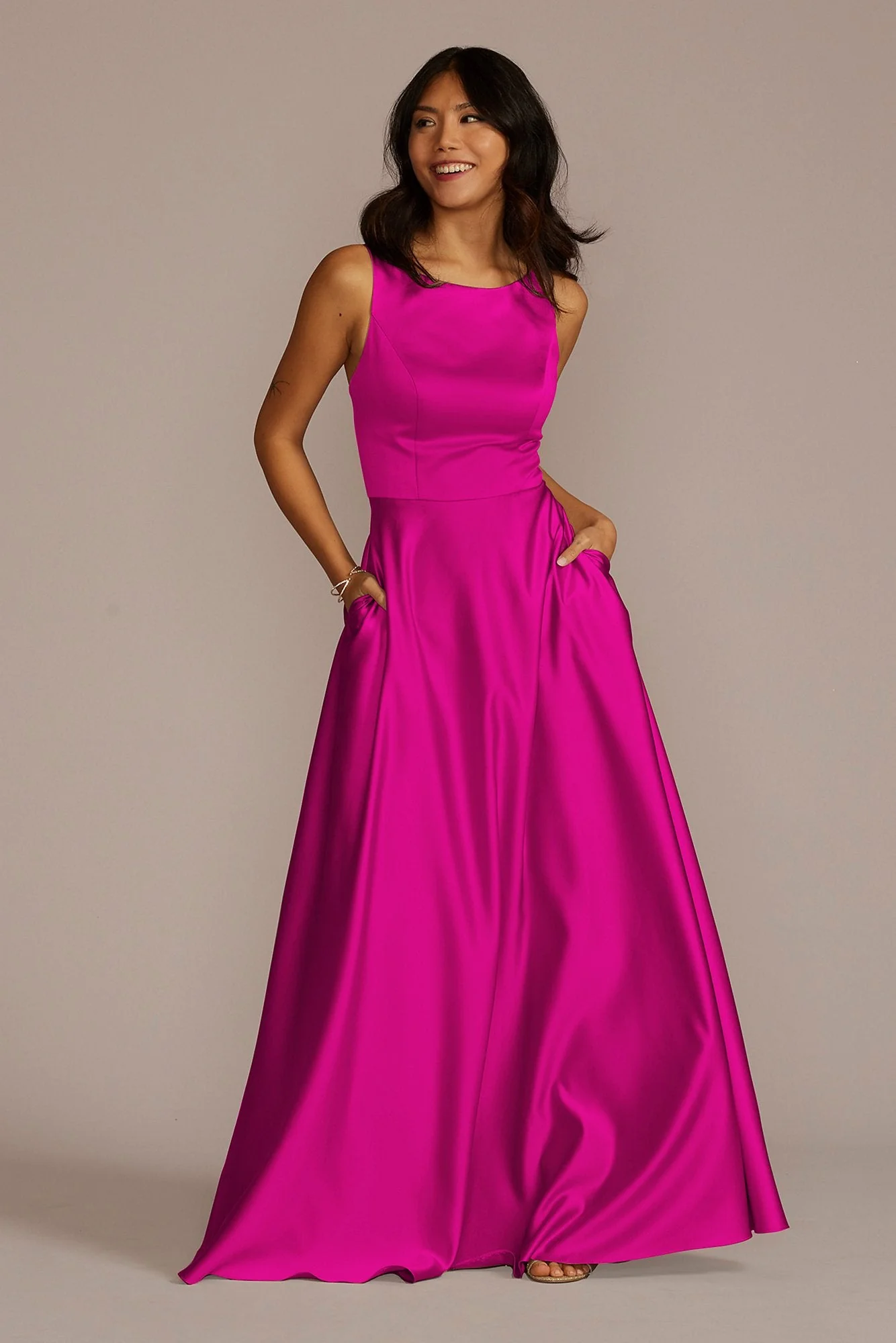 Satin Sleeveless Boatneck Dress - Image 53