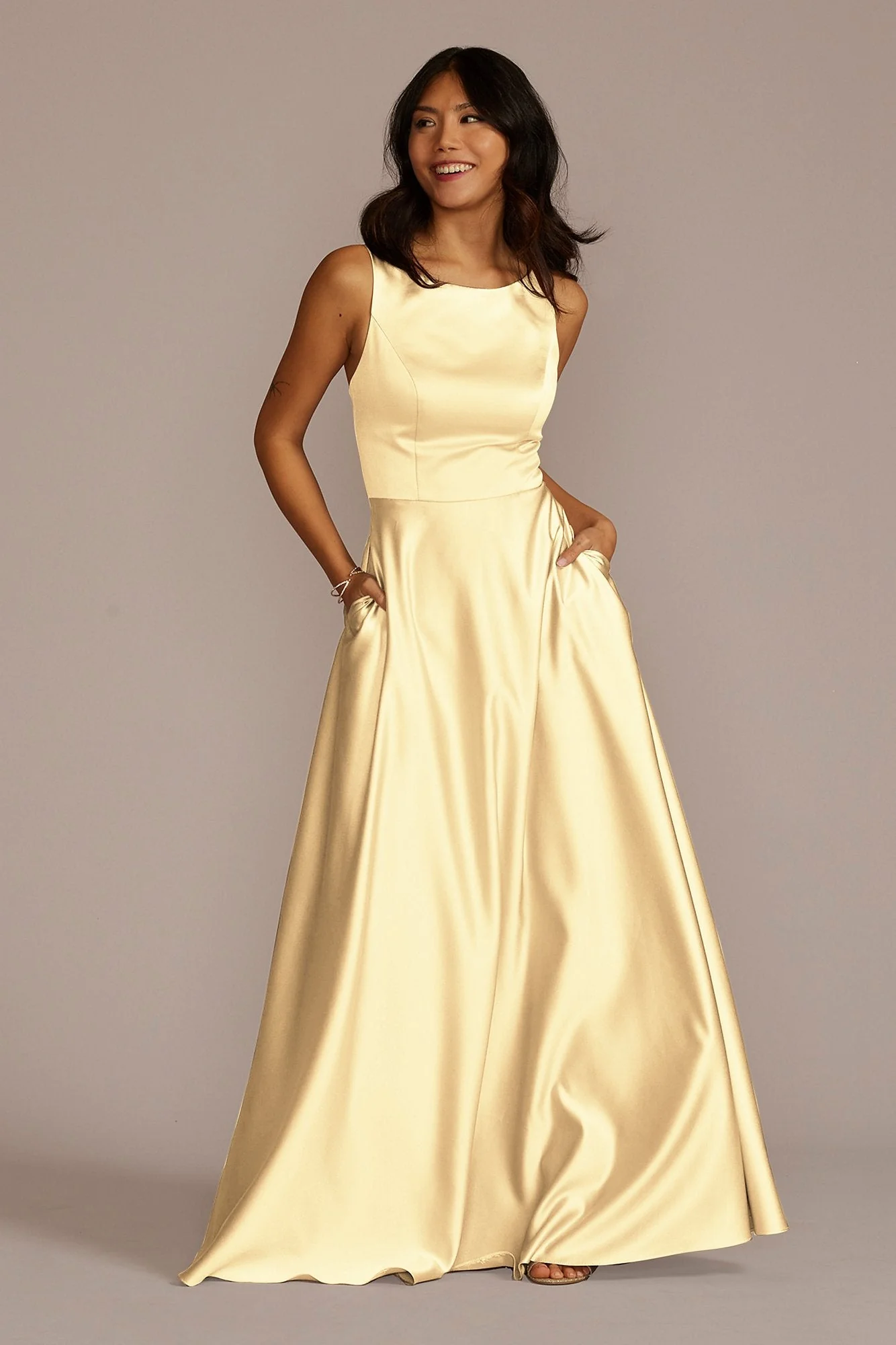 Satin Sleeveless Boatneck Dress - Image 63