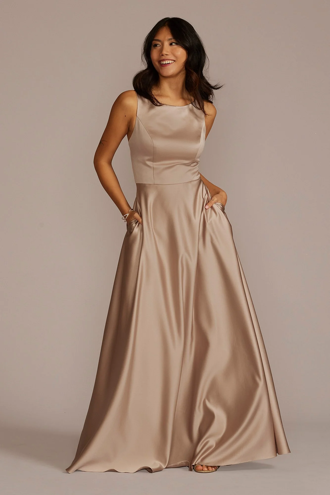 Satin Sleeveless Boatneck Dress - Image 73
