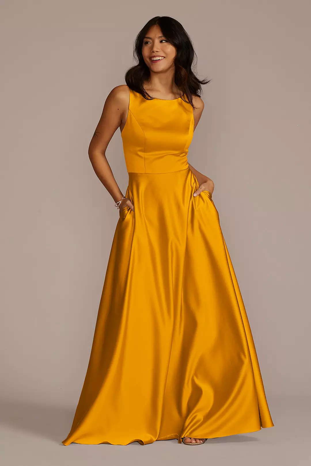 Satin Sleeveless Boatneck Dress - Image 74