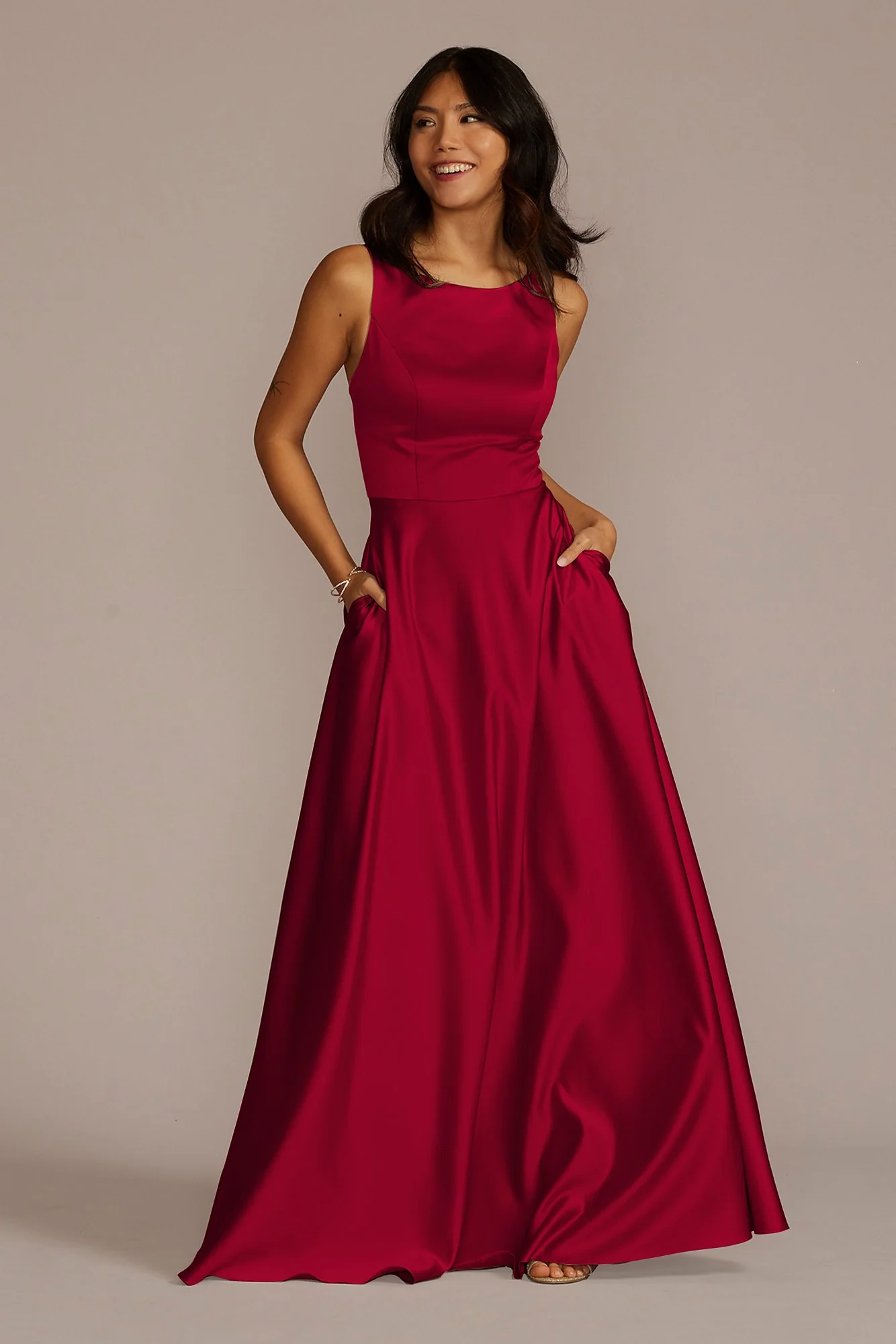 Satin Sleeveless Boatneck Dress - Image 8