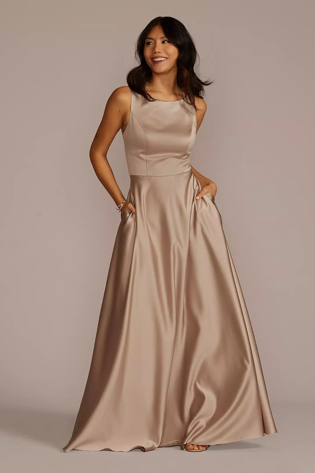 Satin Sleeveless Boatneck Dress - Image 81