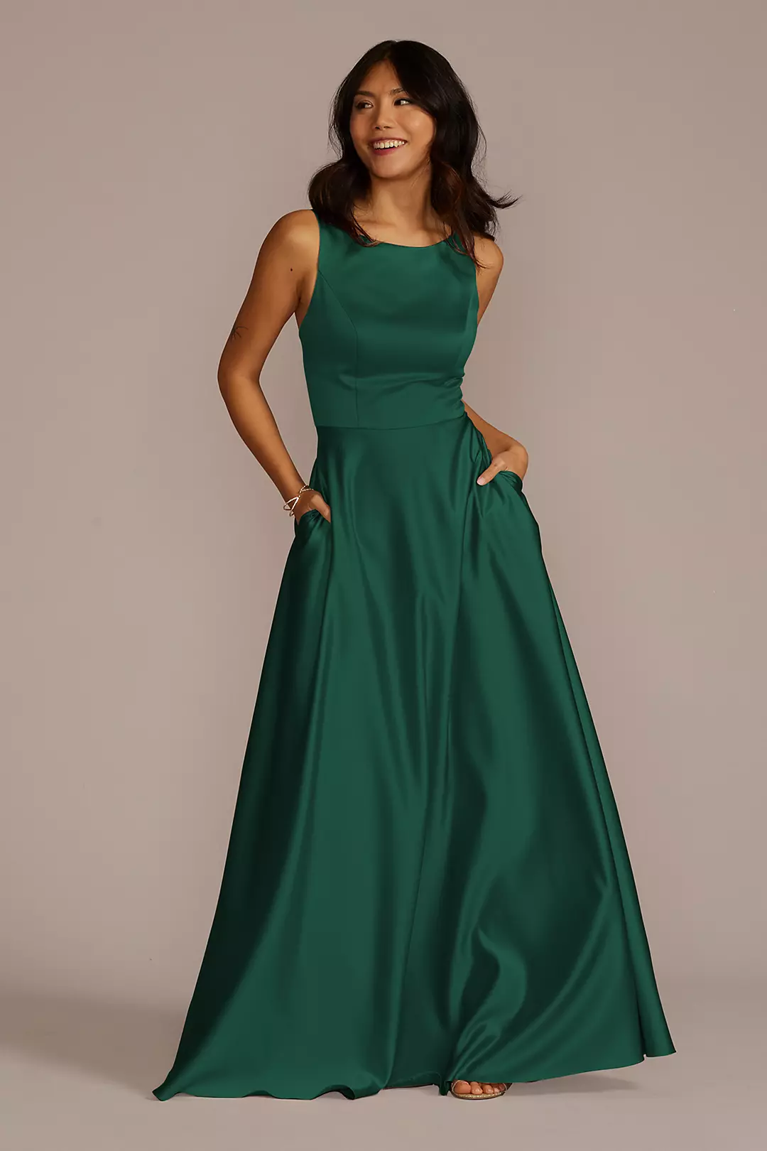 Satin Sleeveless Boatneck Dress - Image 83