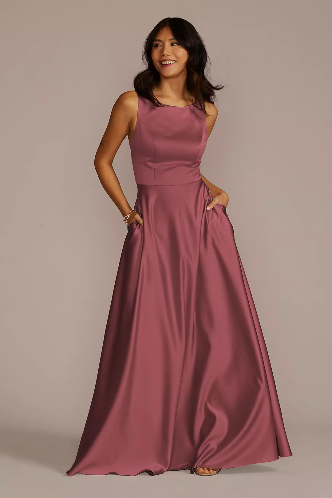 Satin Sleeveless Boatneck Dress - Image 88