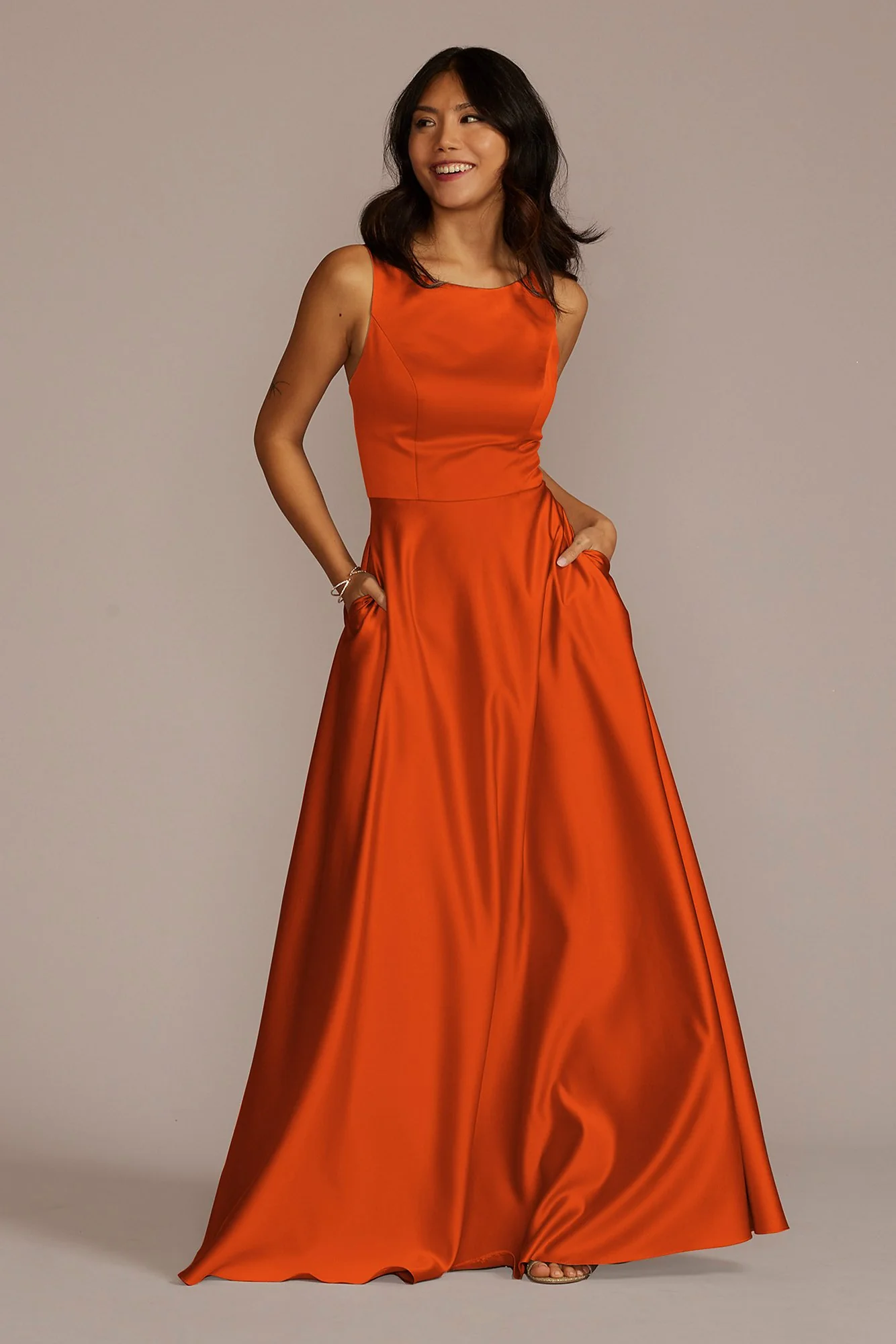 Satin Sleeveless Boatneck Dress - Image 93