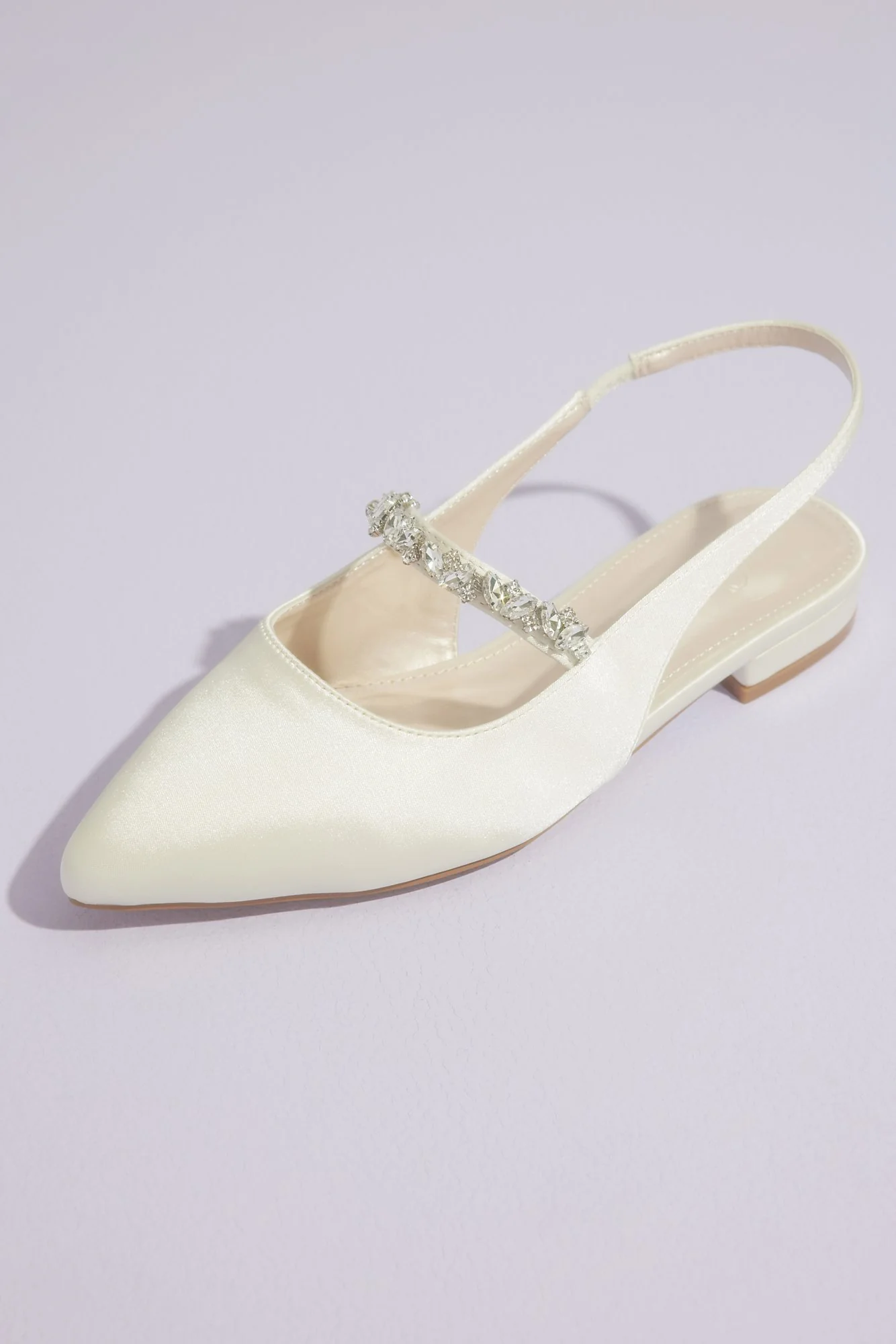Satin Slingback Flats with Crystal Strap