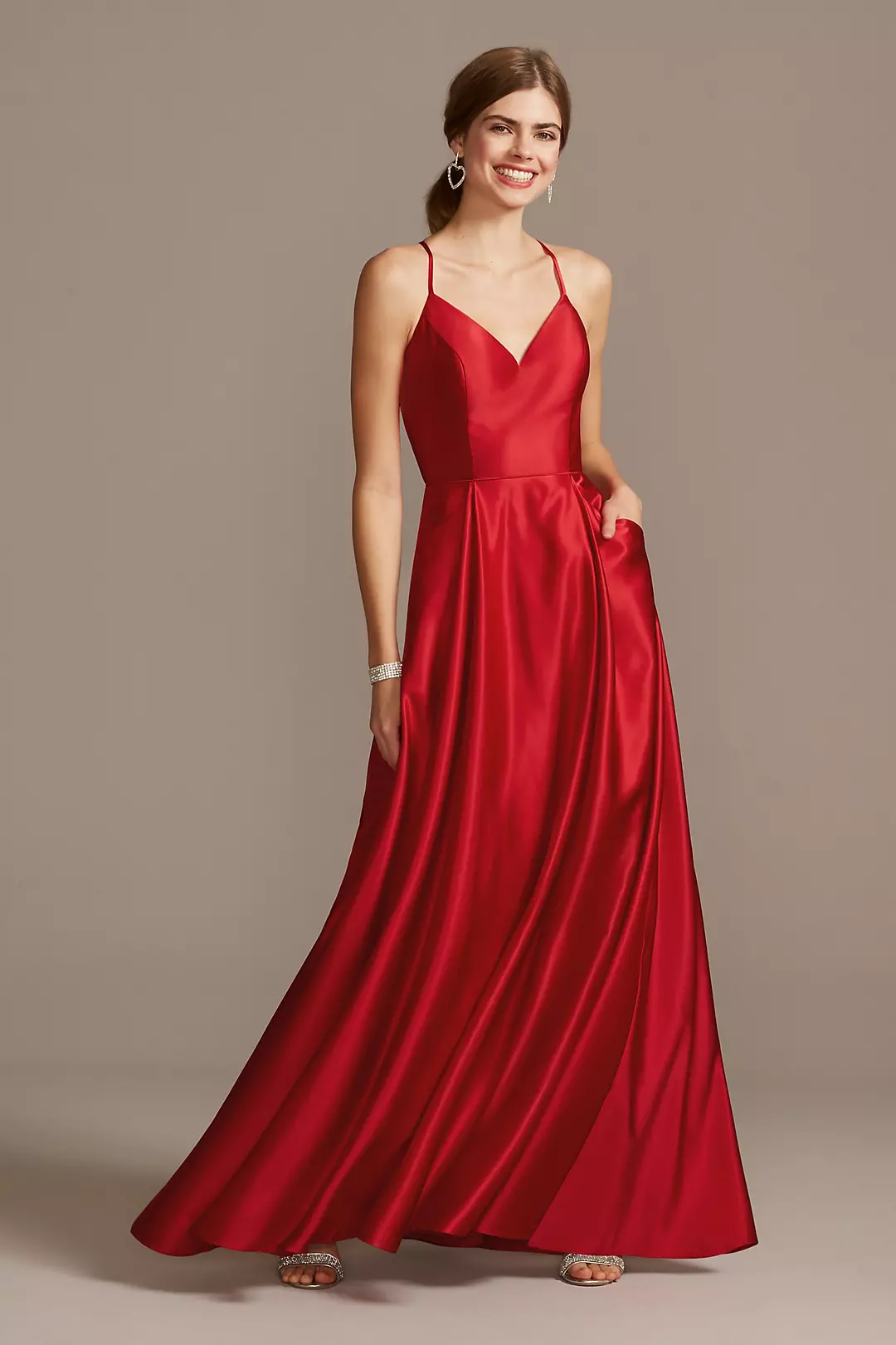 Satin Spaghetti Strap Ball Gown with Pockets - Image 9