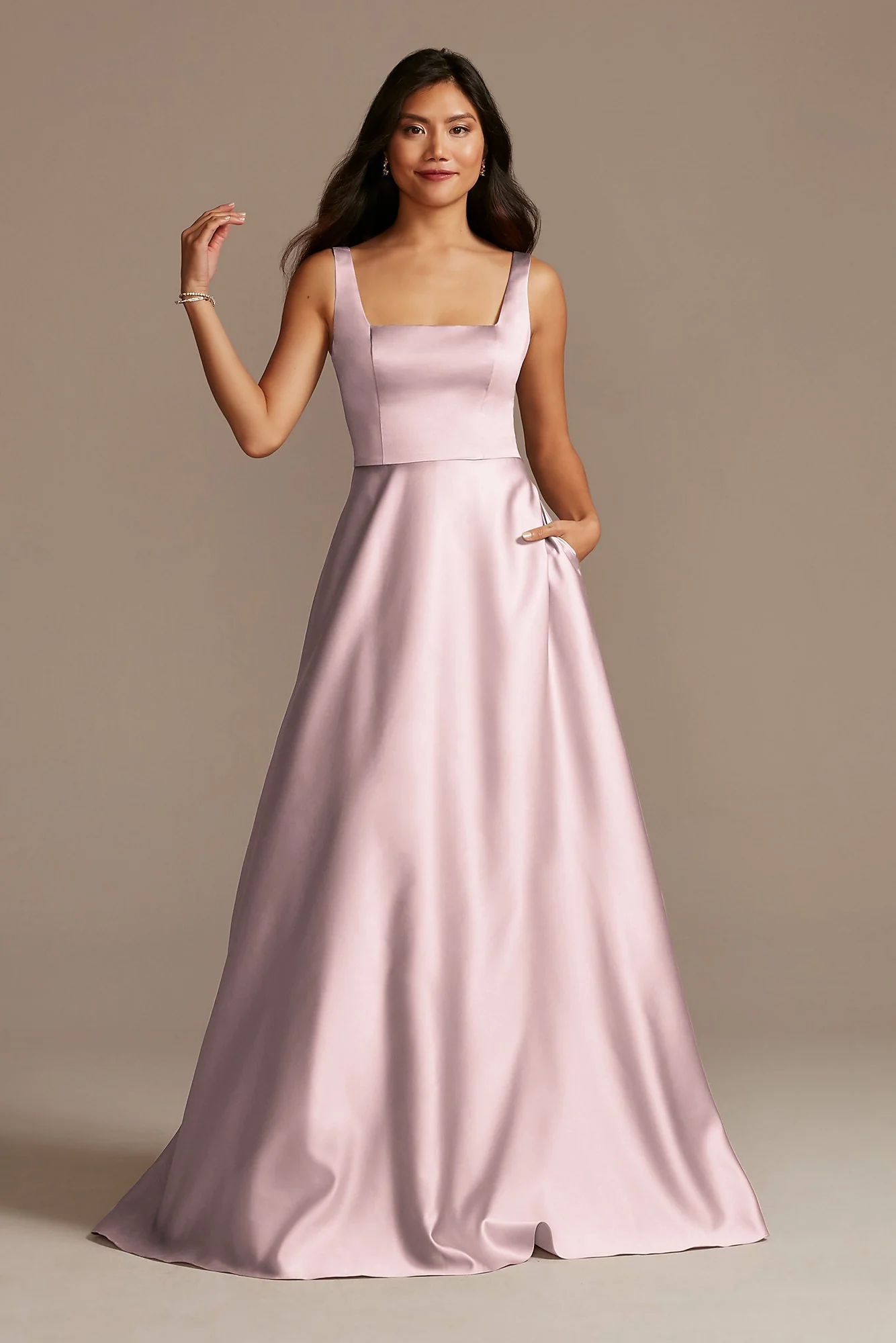 Satin Square Neck Tank Bridesmaid Dress - Image 11