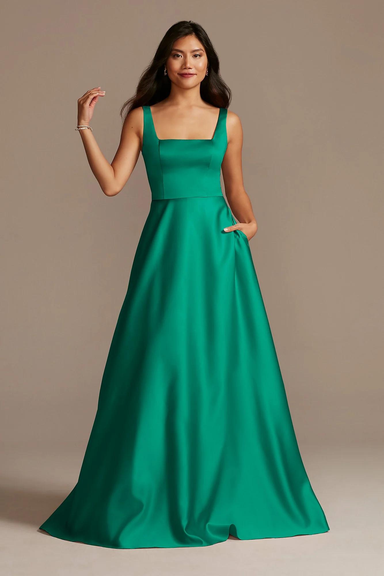 Satin Square Neck Tank Bridesmaid Dress - Image 12