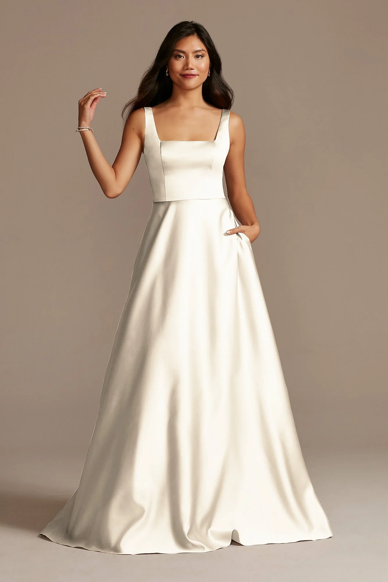 Satin Square Neck Tank Bridesmaid Dress - Image 13