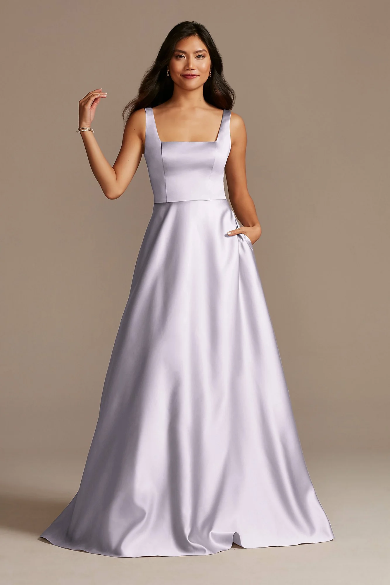 Satin Square Neck Tank Bridesmaid Dress - Image 16