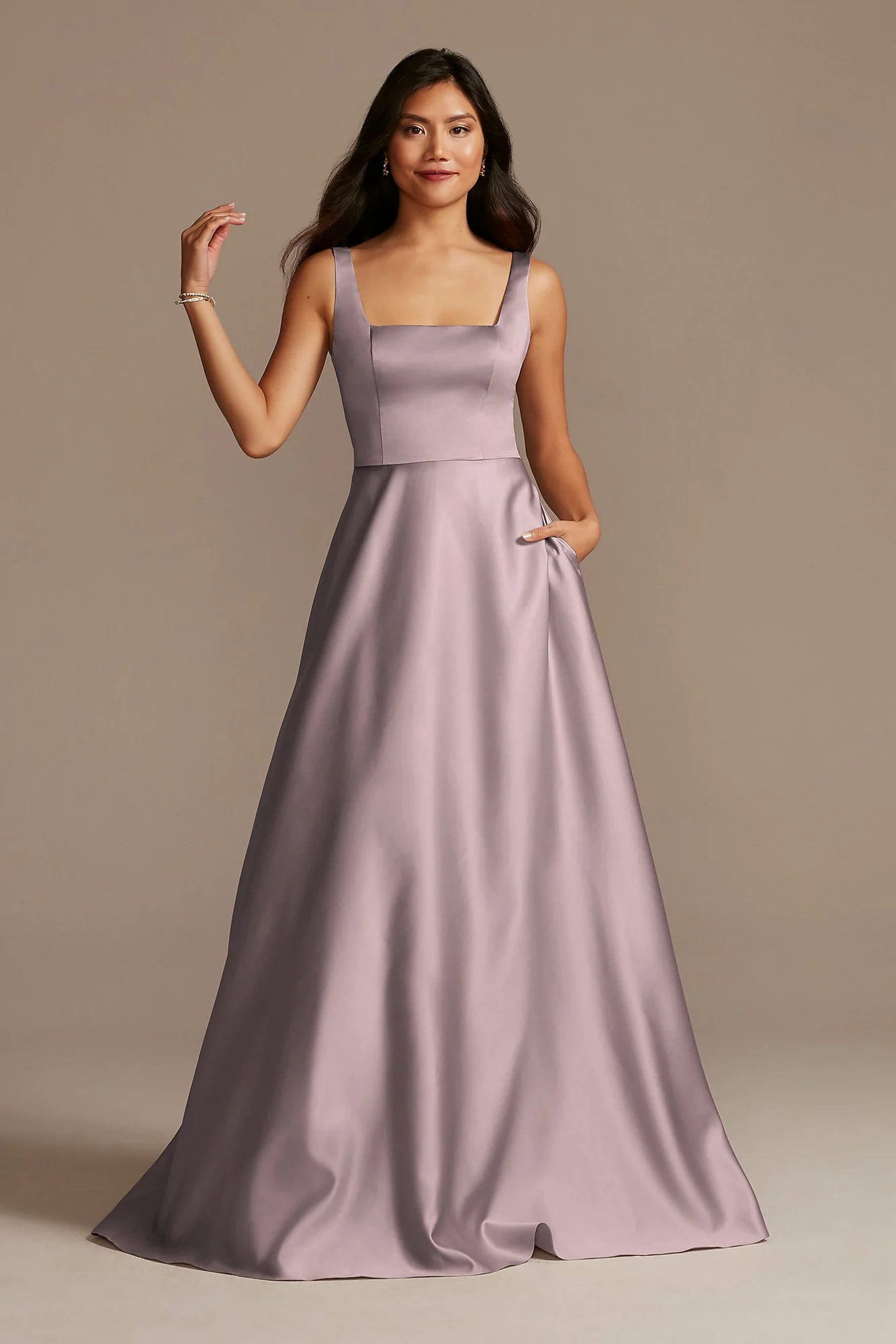 Satin Square Neck Tank Bridesmaid Dress - Image 21
