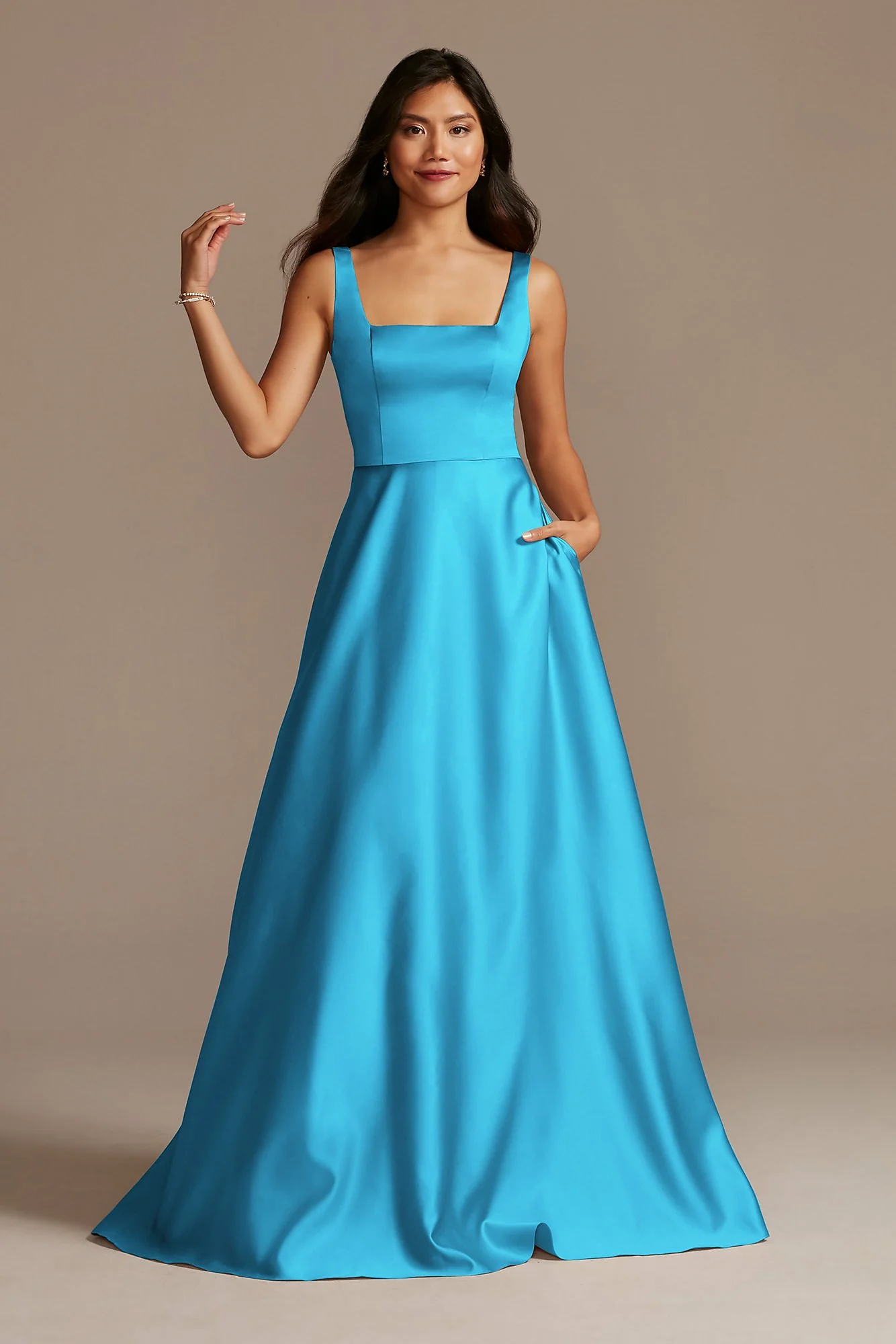 Satin Square Neck Tank Bridesmaid Dress - Image 22