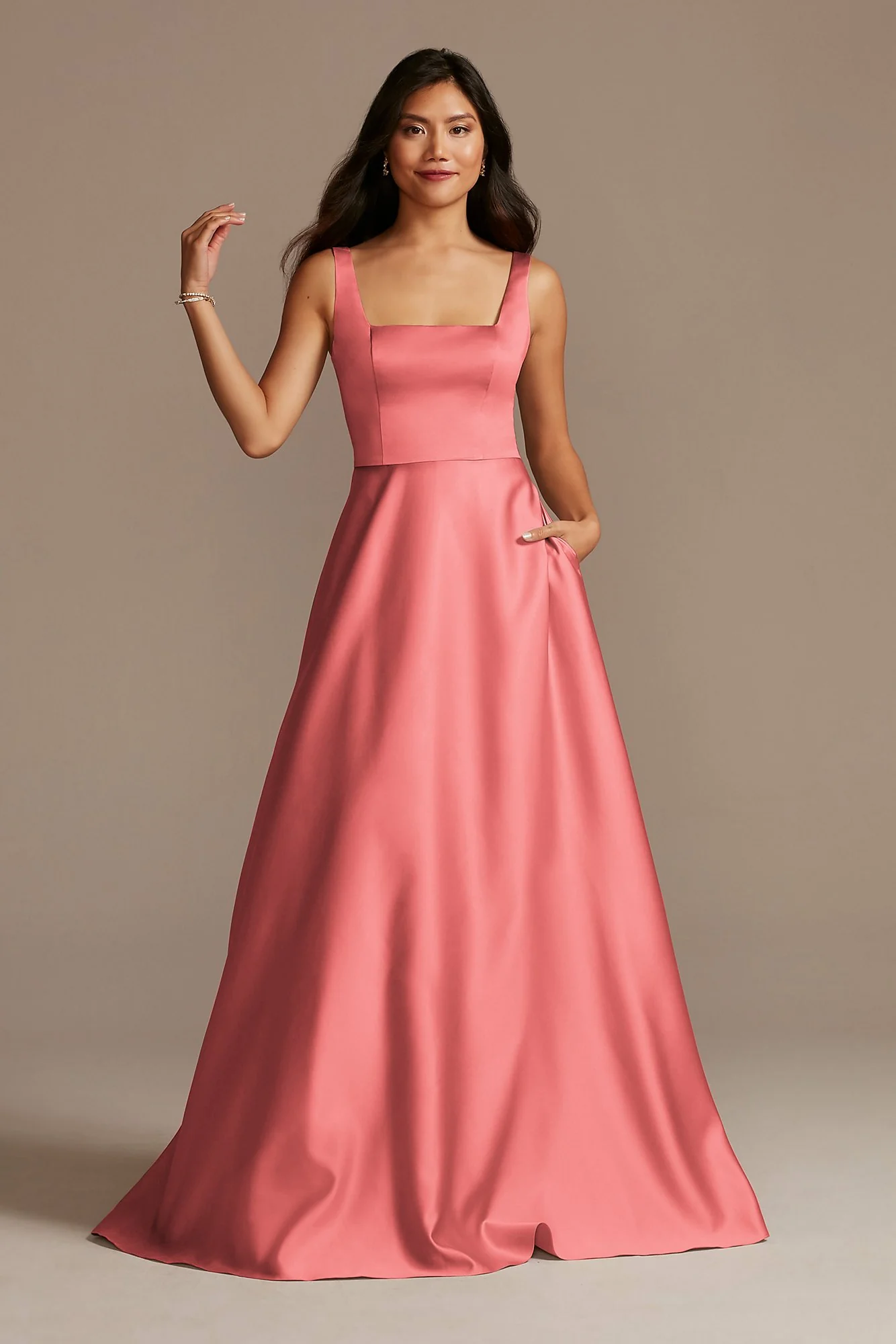 Satin Square Neck Tank Bridesmaid Dress - Image 24